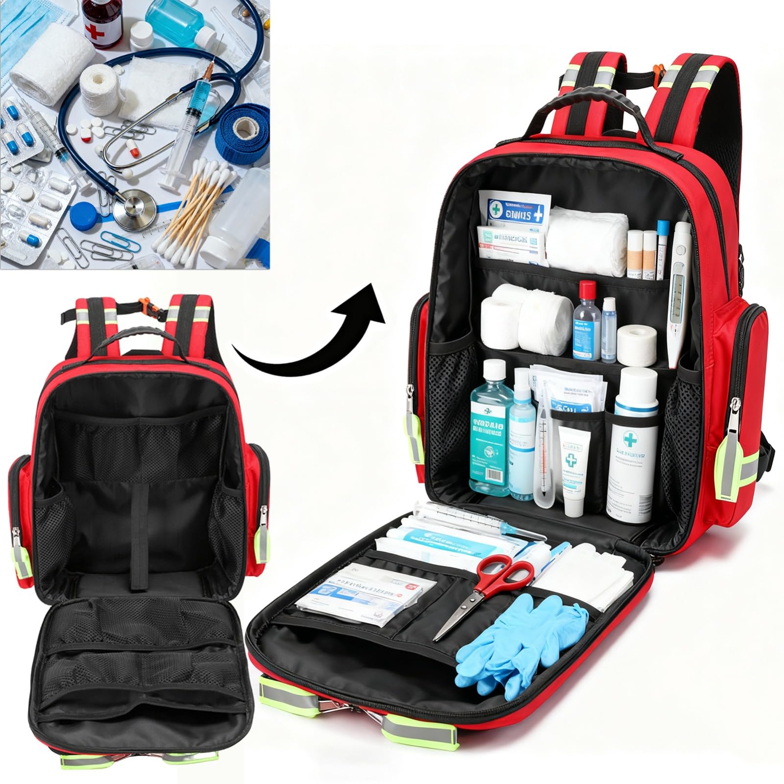 Medizinischer Notfall-Rucksack Leer Notfall Kits -Wasserdicht Verschleißfest Verstellbarer Riemen Atmungsaktiv Rücken Erste Hilfe Tasche für Reisen Haus,Auto,Arbeitsplatz & Outdoor(Red)