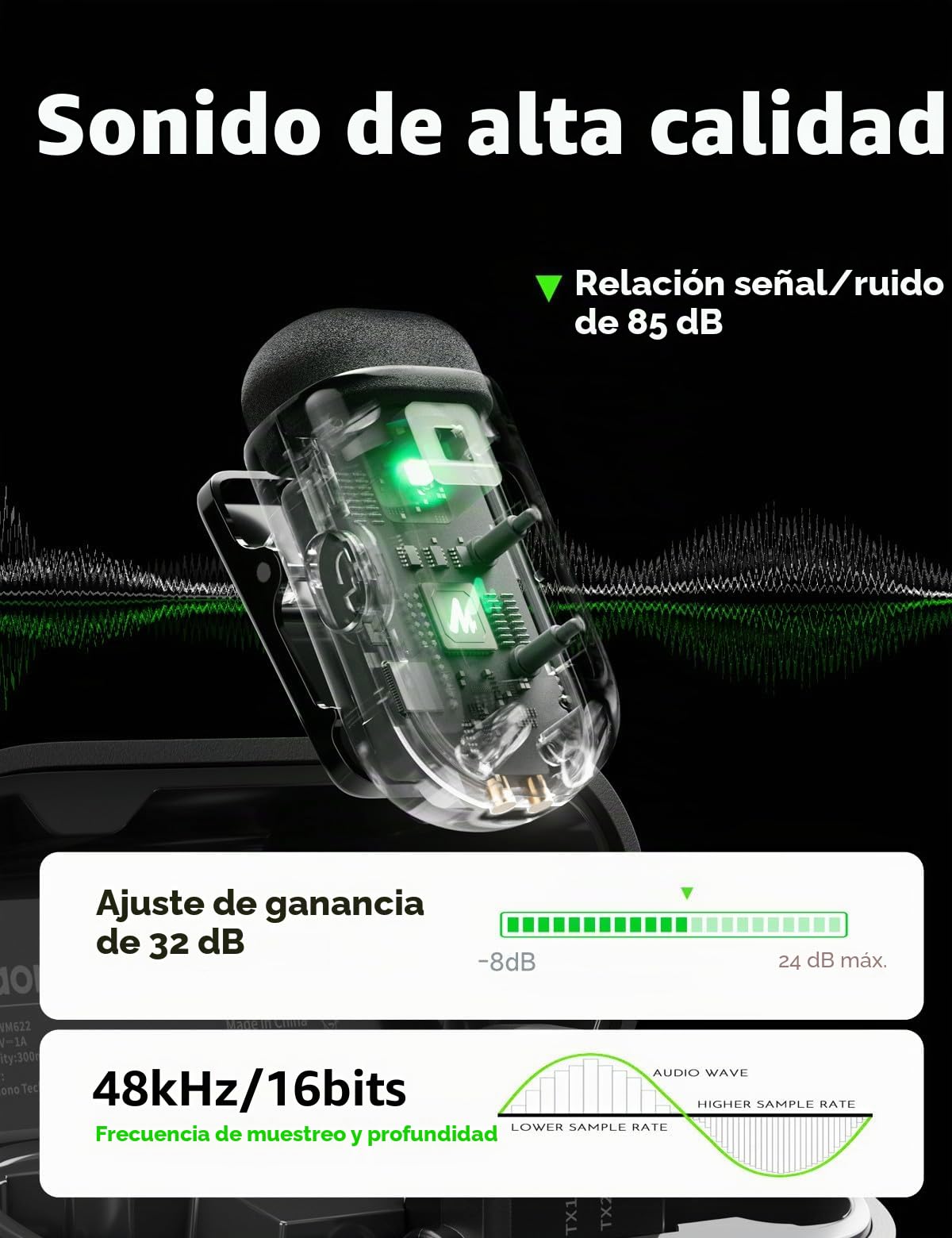 MAONO Wave T1 Mini micrófono inalámbrico para iPhone 16/15, Android, Tablet y PC, con USB-C, cancelación de Ruido, Voz AI y Estuche de Carga 30 h – micrófono de Solapa para vídeos, TikTok y Youtube