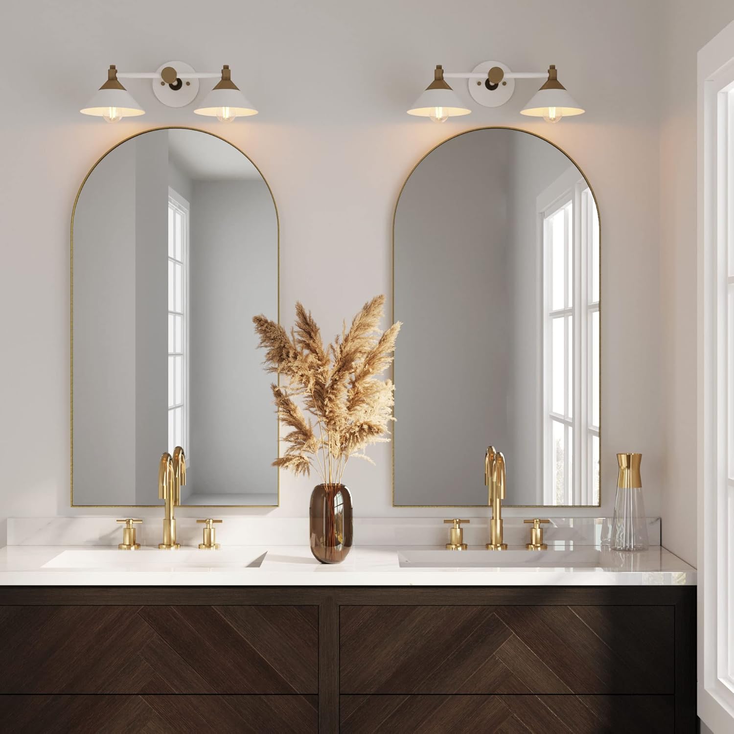 Frank 19'' White and Brass 2-Light Vanity Fixture