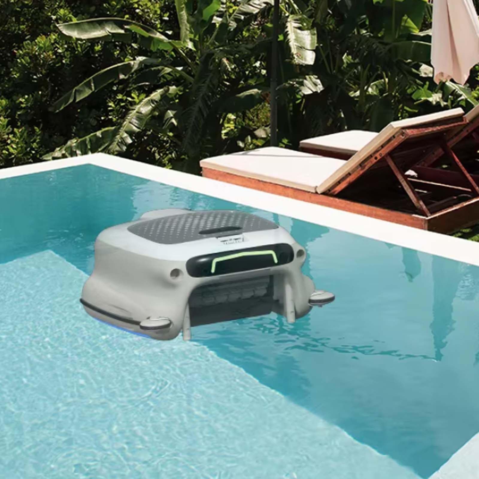 Pulitore A Skimmer Galleggiante per Piscine Fuori Terra/Interrate, Aspirapolvere Automatico per Piscine con Ricarica, con Cestino da 10 Litri