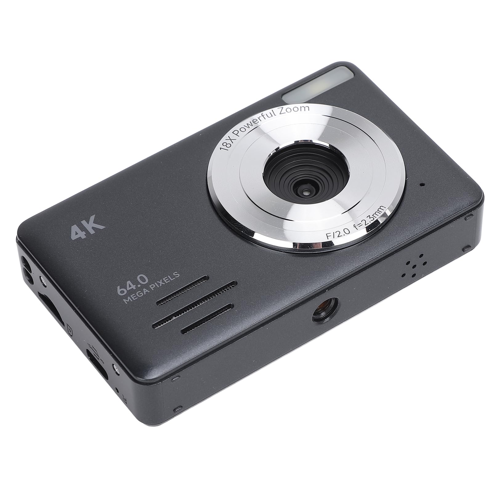 Aparat Cyfrowy 4K, Aparat Cyfrowy z 18-krotnym Zoomem Cyfrowym, Przenośny Aparat Dziecięcy z Ekranem o Przekątnej 2,88 Cala i światłem Wypełniającym LED dla Początkujących (BLACK)