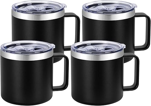 Miniatura 36 de VEGOND Taza de café aislada de 14 onzas con asa, taza de café de viaje de acero inoxidable con tapa, taza de café de metal al vacío de doble pared
