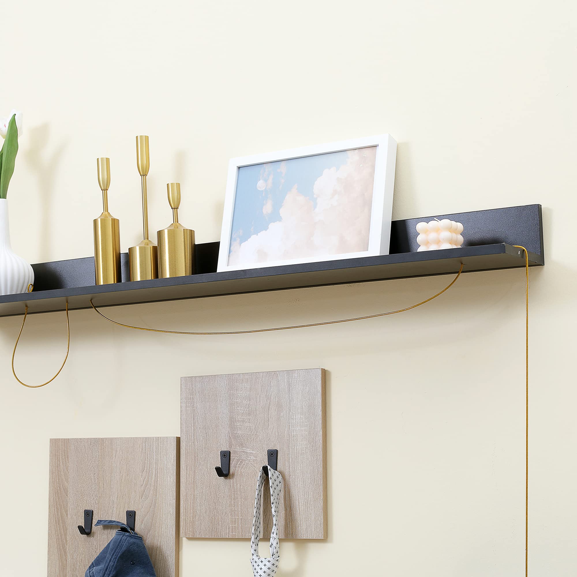 HOMCOM Set Mobile da Ingresso con Attaccapanni, Scarpiera con Panca, Mensola e Scaffale a Cubo in Legno, Grigio e Naturale