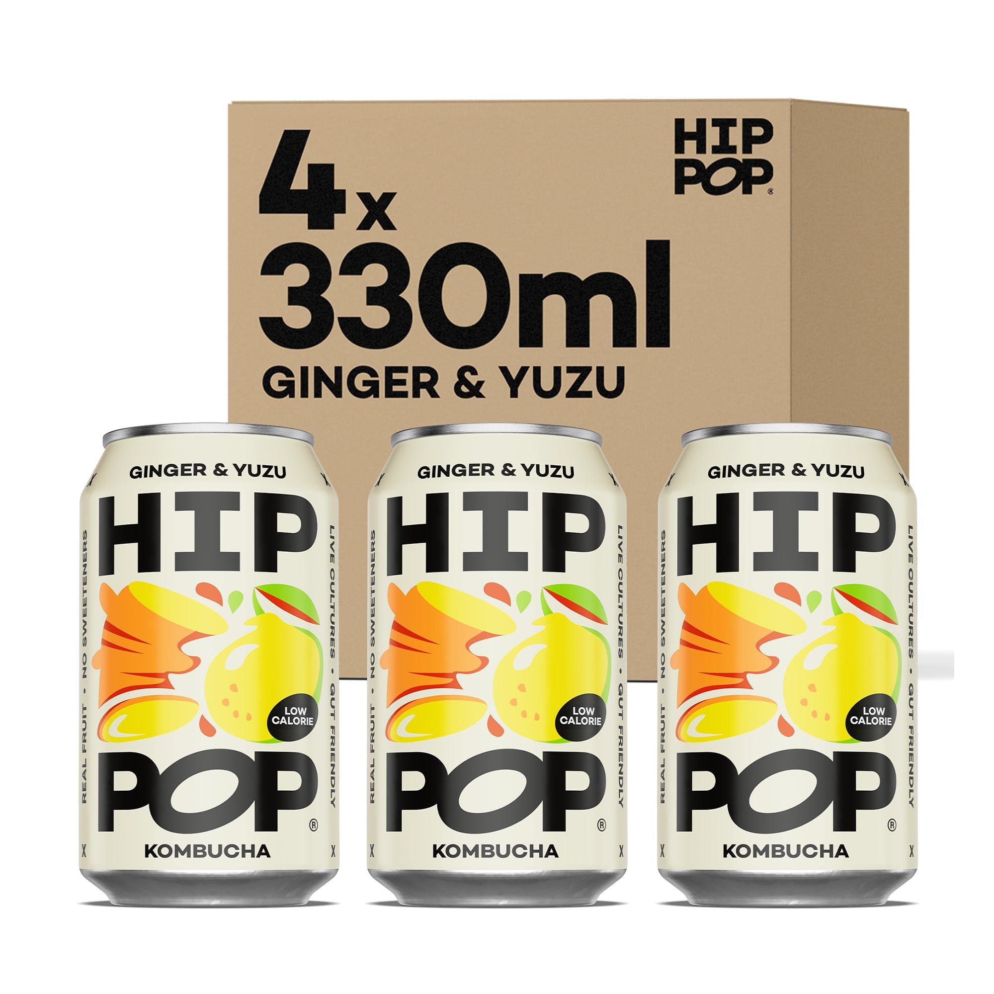 Hip Pop Ginger & Yuzu Kombucha, 4 x 330ml