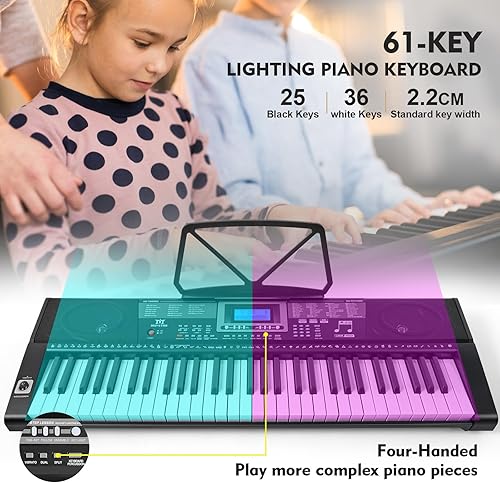 Miniatura 2 de MUSTAR MEKS-500 - Teclado de aprendizaje de 61 teclas con teclas iluminadas, teclado de piano eléctrico para principiantes, soporte, pedal,