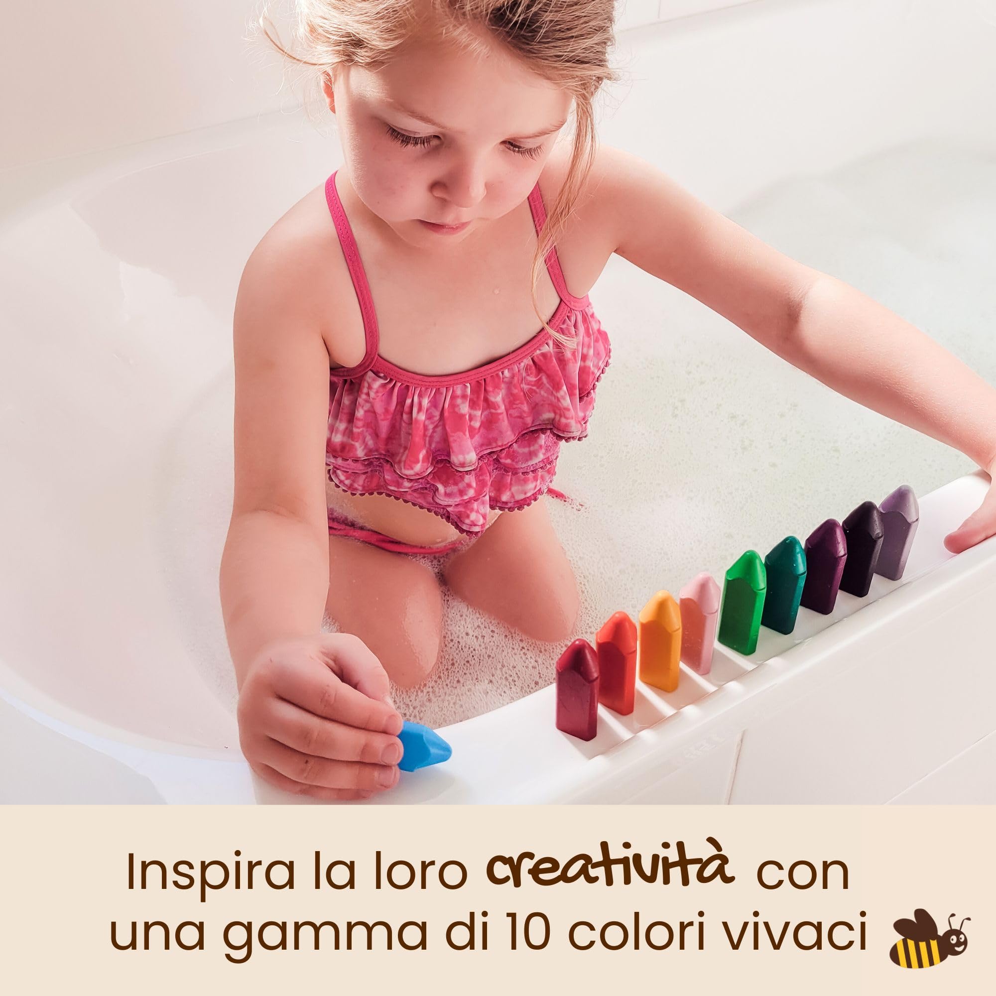 Honeysticks Pastelli triangolari da bagno per bambini e bambini (10 pezzi), cera d'api naturale per il divertimento della vasca da bagno, senza profumo, fantastici giocattoli da bagno, colori vivaci.
