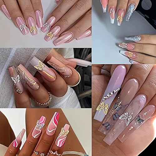 Miniatura 21 de WOKOTO 100 dijes de uñas de mariposa plateada para uñas acrílicas, joyería de mariposa 3D, joyería de uñas para uñas acrílicas, arte de mariposa 3D