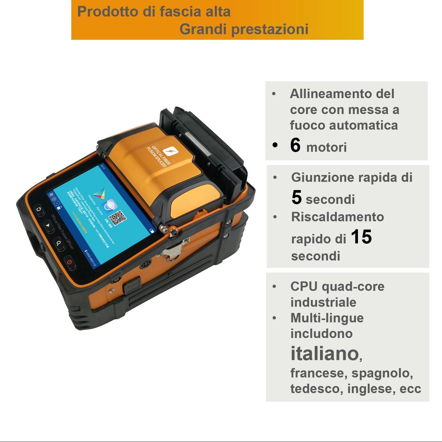 Giuntatrice Fibra Ottica Fusion Splicer AI-9 Veloce 5 Secondi, Giunzione 15 Secondi, Saldatrice per Fibra Ottica con Video Tutorial per Progetti di Giunzione FTTH e Cavi