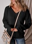SHEWIN Womens Sweaters Causal Long Sleeve V Neck Lightweight Crochet Cable Knit Pullover Sweater Tops