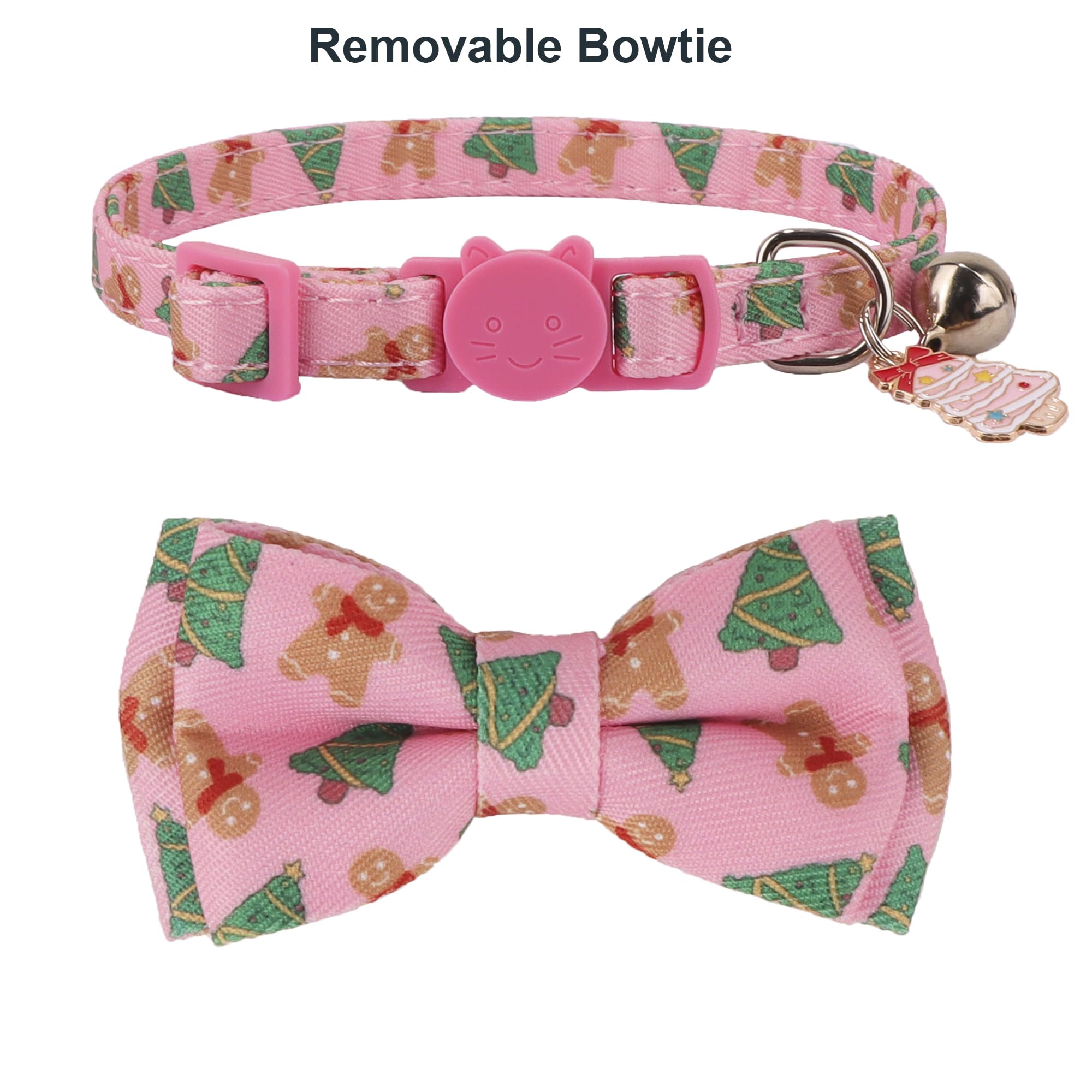 ADOGGYGO Collar de gato de Navidad rosa con pajarita, collar de bandana de gatito de Navidad, collares de Navidad para gatos y gatitos (Navidad)
