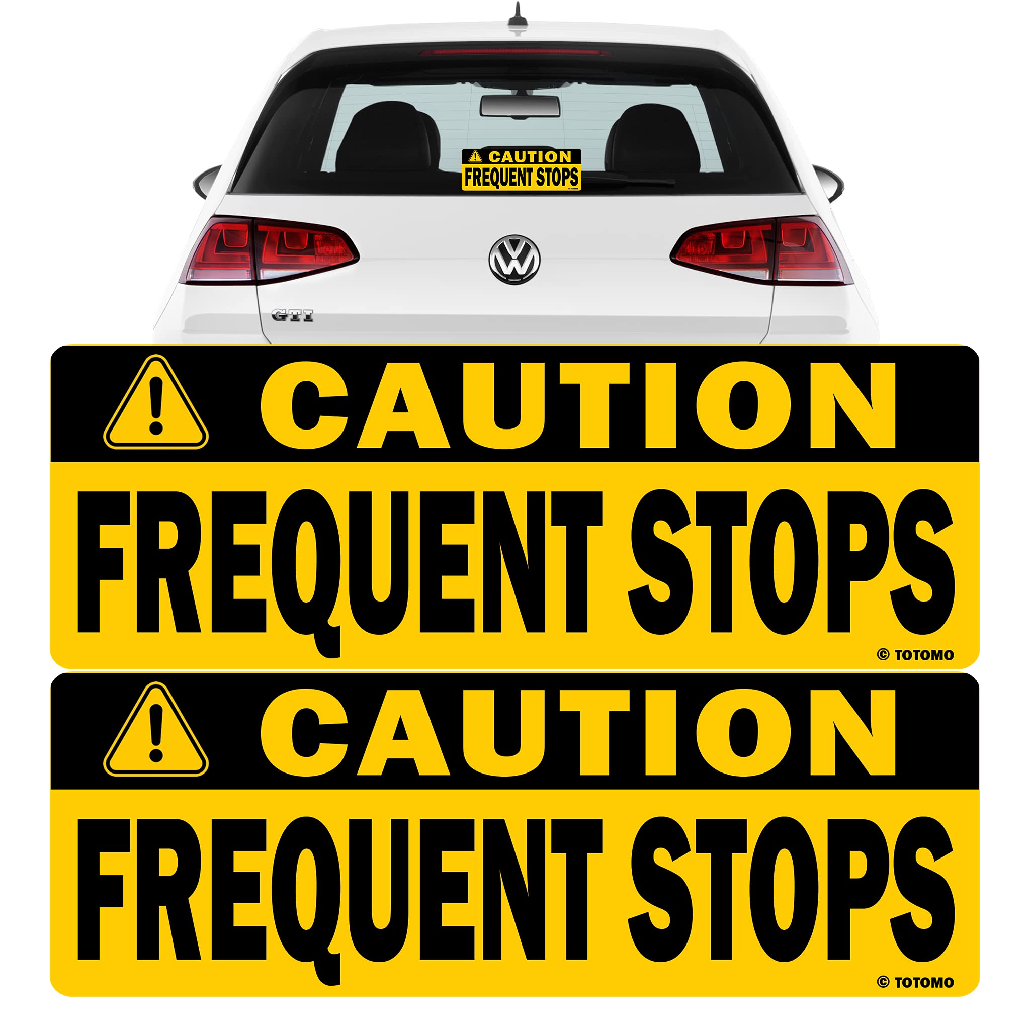 TOTOMO Caution This Vehicle Makes Frequent Stops Sticker 10""X3.5"" Reflective Adhesive Safety Warning Sign for Carrier delivery Car Driver (2 Pack)