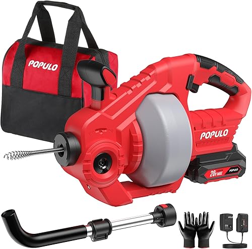 Miniatura 1 de POPULO Taladro de drenaje de 25 pies, herramienta eléctrica de eliminación de vello de drenaje de serpiente, eje reemplazable, serpiente de tubo