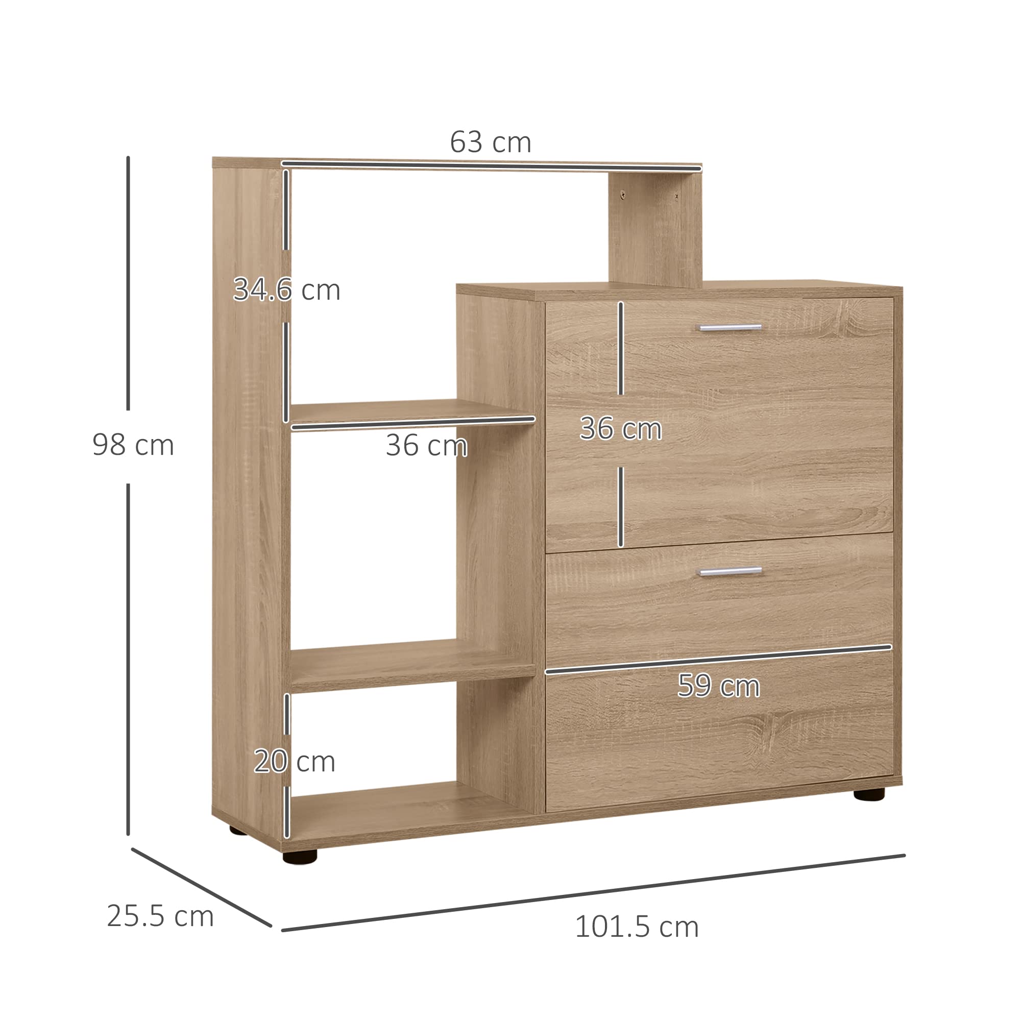 HOMCOM Scarpiera Portascarpe Design Moderno Elegante Salvaspazio 20 paia da Ingresso in Legno 101,5 x 25,5 x 98 cm