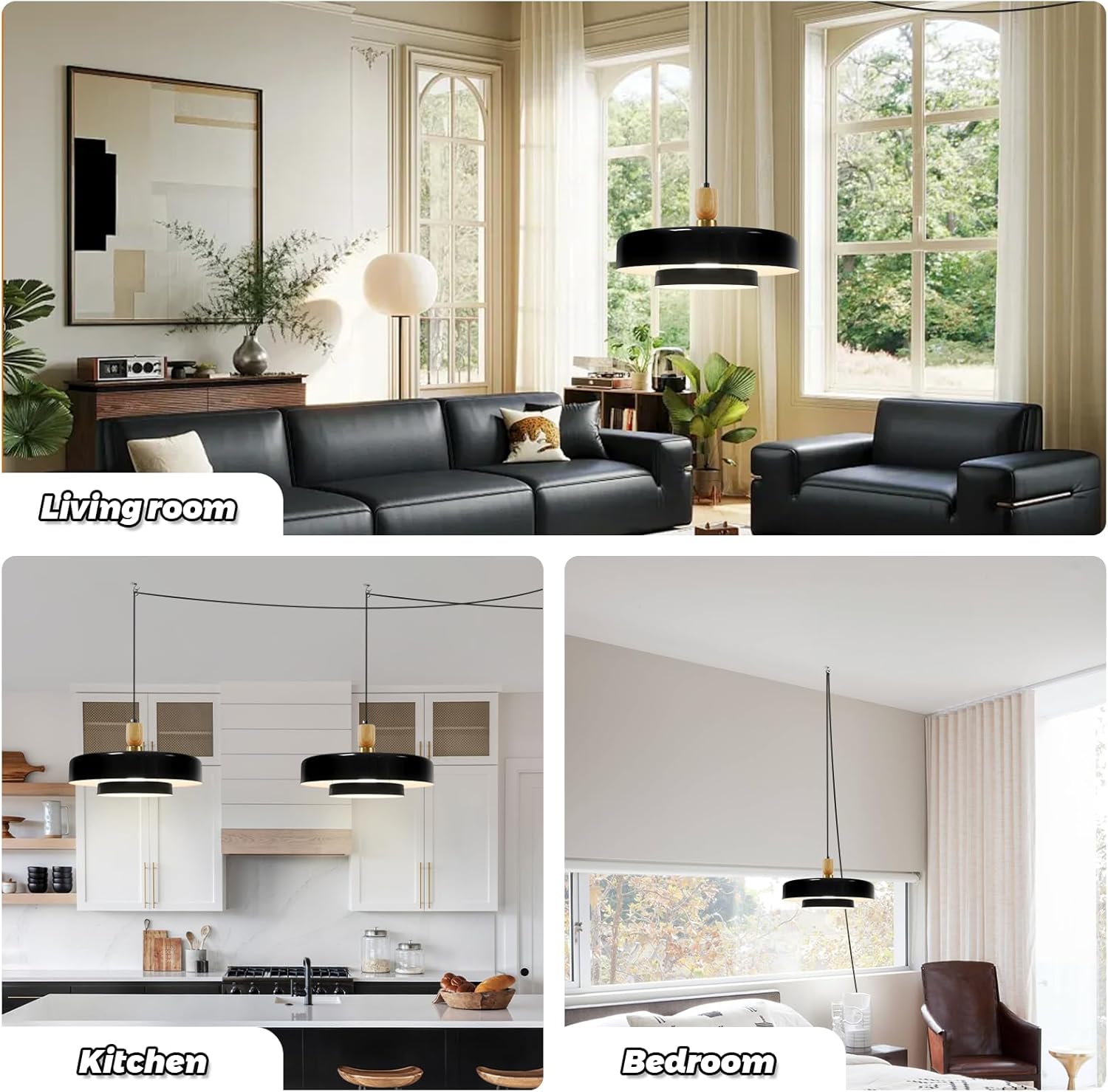 Black Plug-in Pendant Light with On/Off Switch, Mid Century Nordic Metal Hanging Lamp for Kitchen, Living Room, Bedroom, No Hardwire Corded Ceiling Fixture