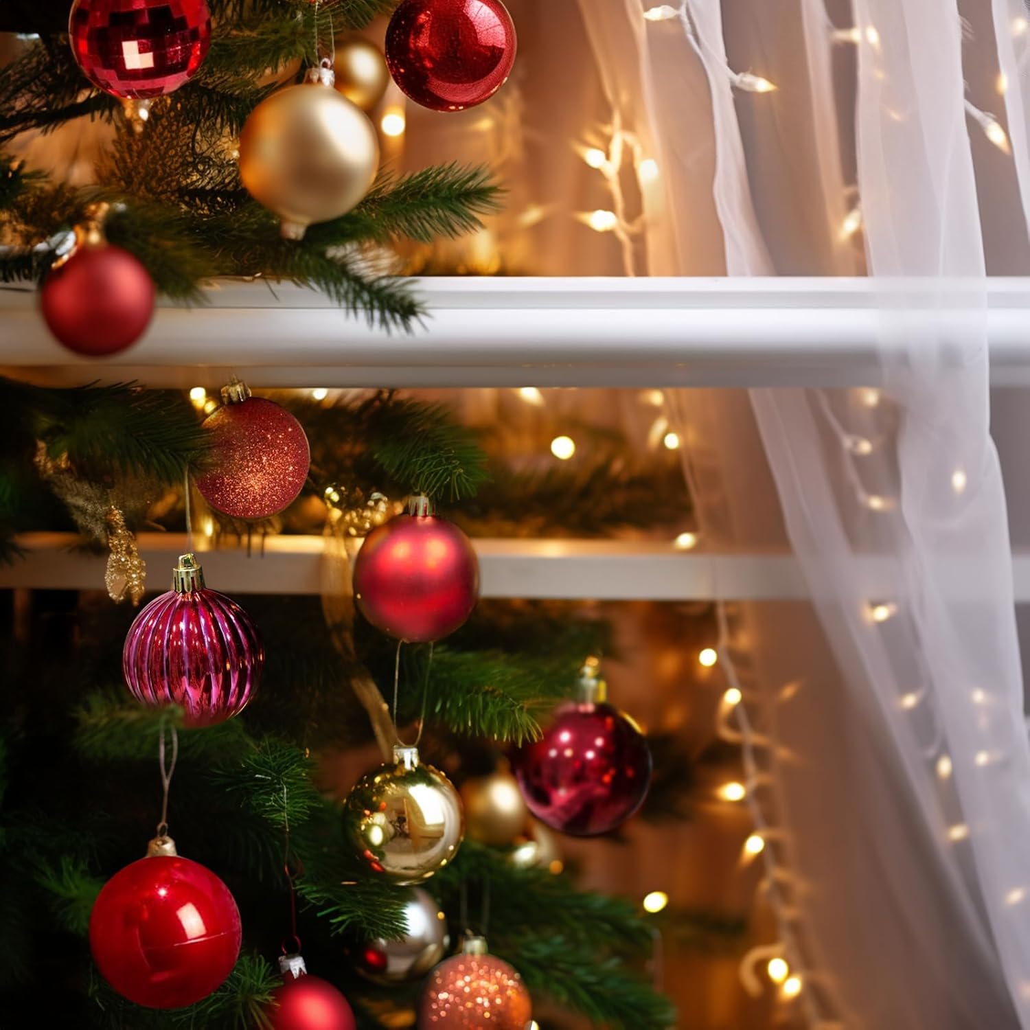 AMS 34ct Christmas Ball Mini Ornaments Party Decorations Shatterproof Festival Pendant Hangings for Xmas Tree Decor(1.57''/40mm,Red) - Image 5