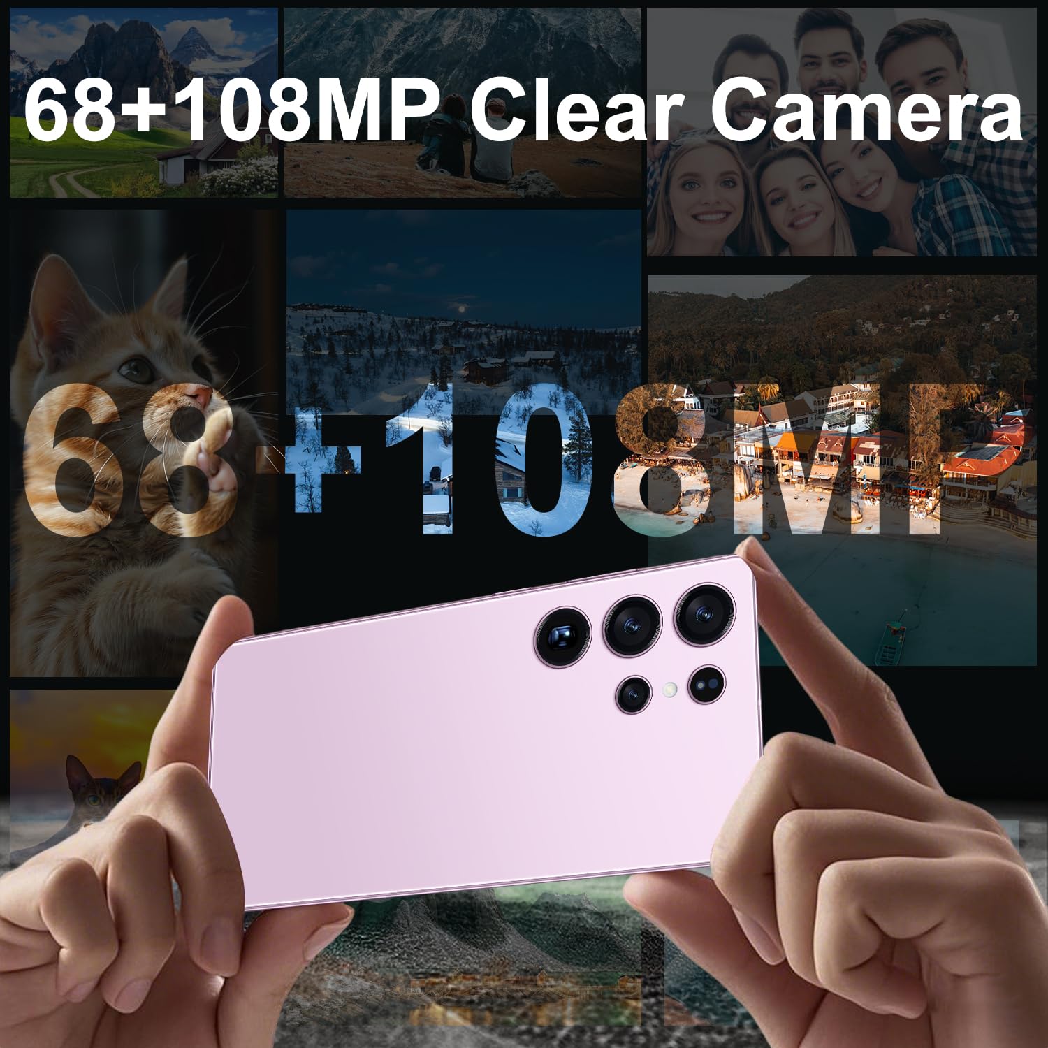 BXV I25 Ultra 16+512GB Smartphone - 7000mAh Battery, 6.99-inch Display, Built-in Pen, Android 14, Snapdragon 8 Gen3, 68MP+108MP Camera Outperform Competitors in Speed & Power (Pink)