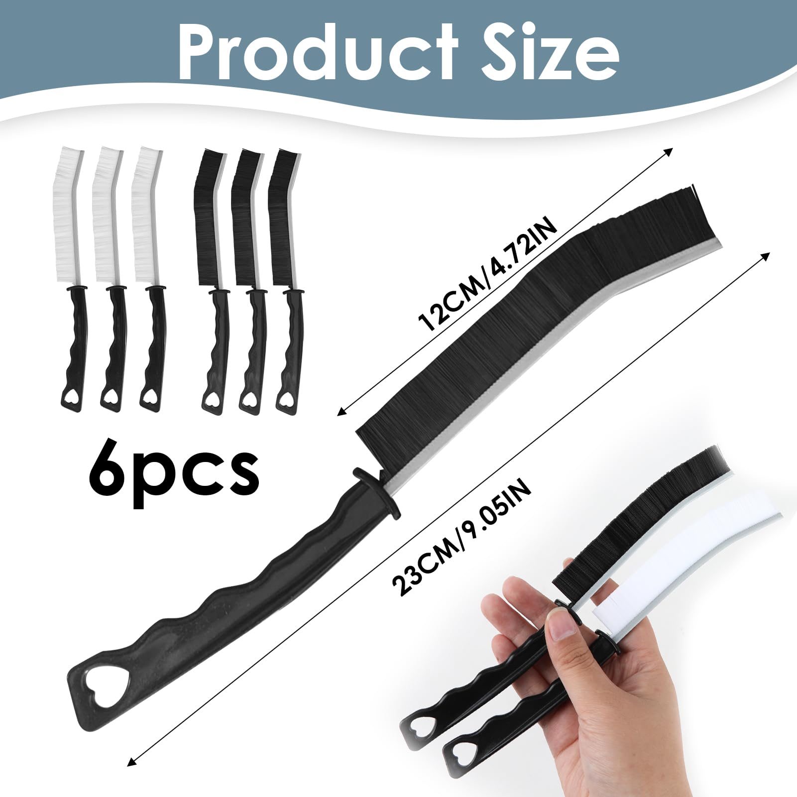 6 sztuk szczotki do czyszczenia szczelin, wielofunkcyjna szczotka z twardym włosiem do czyszczenia fug płytek, ergonomiczny uchwyt do rowków okiennych, szczeliny narożne
