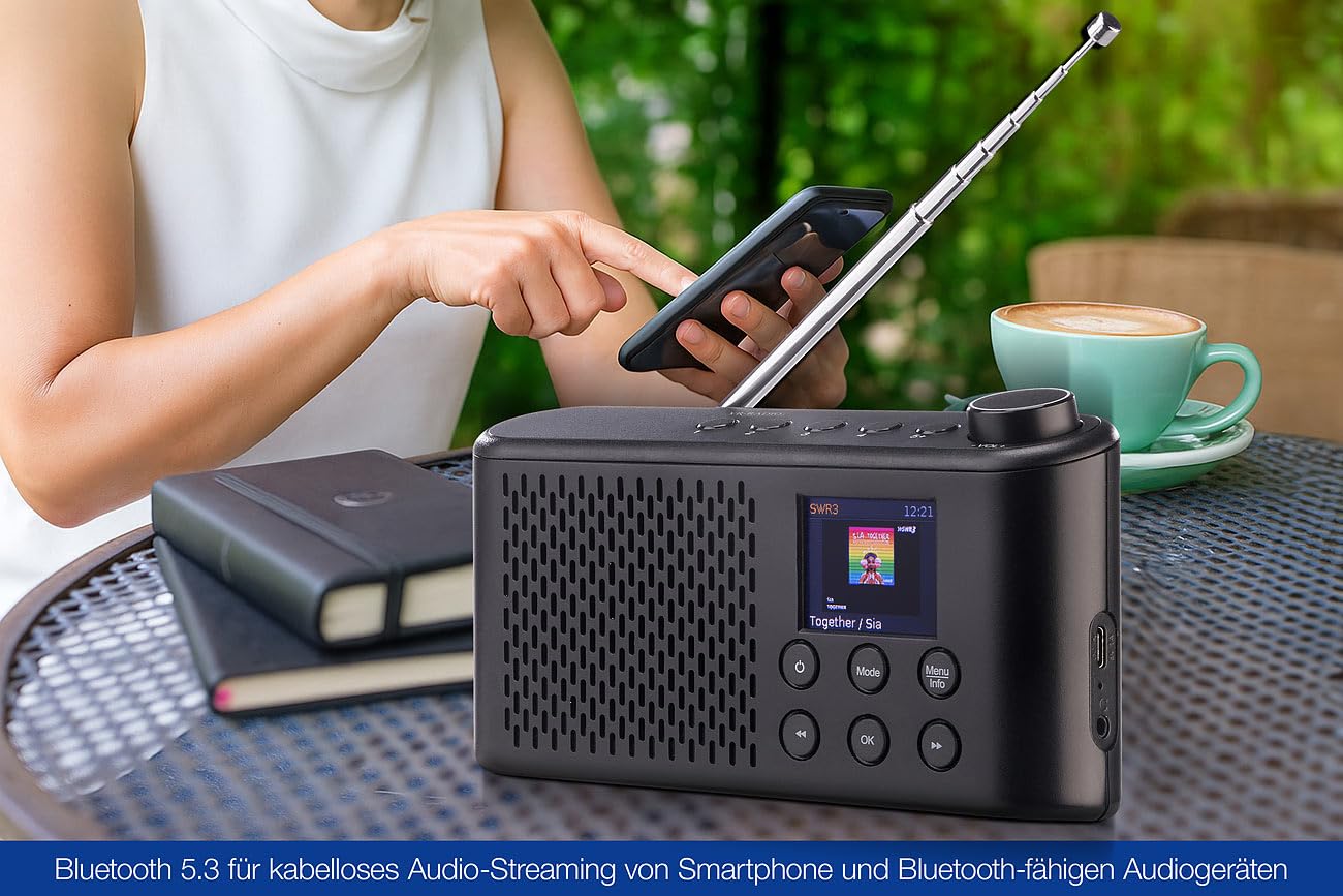 VR-Radio DAB+ Radios: Mobiles Akku-Digitalradio mit DAB+/FM, Farbdisplay, Bluetooth 5.3, 6 W (Mobile DAB, DAB-Kofferradio)