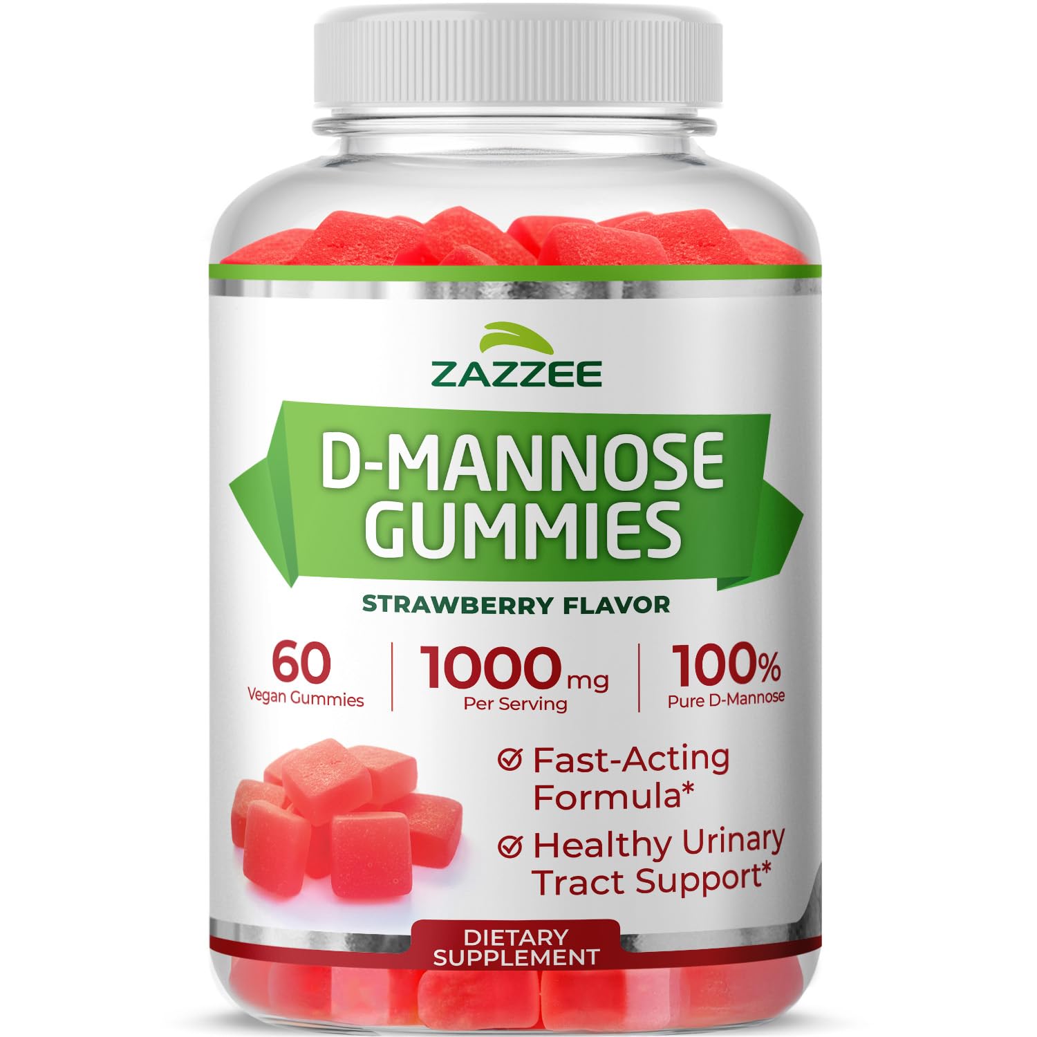 Zazzee D-Mannose Gummies, 1000 mg per Serving, 60 Vegan Gummies