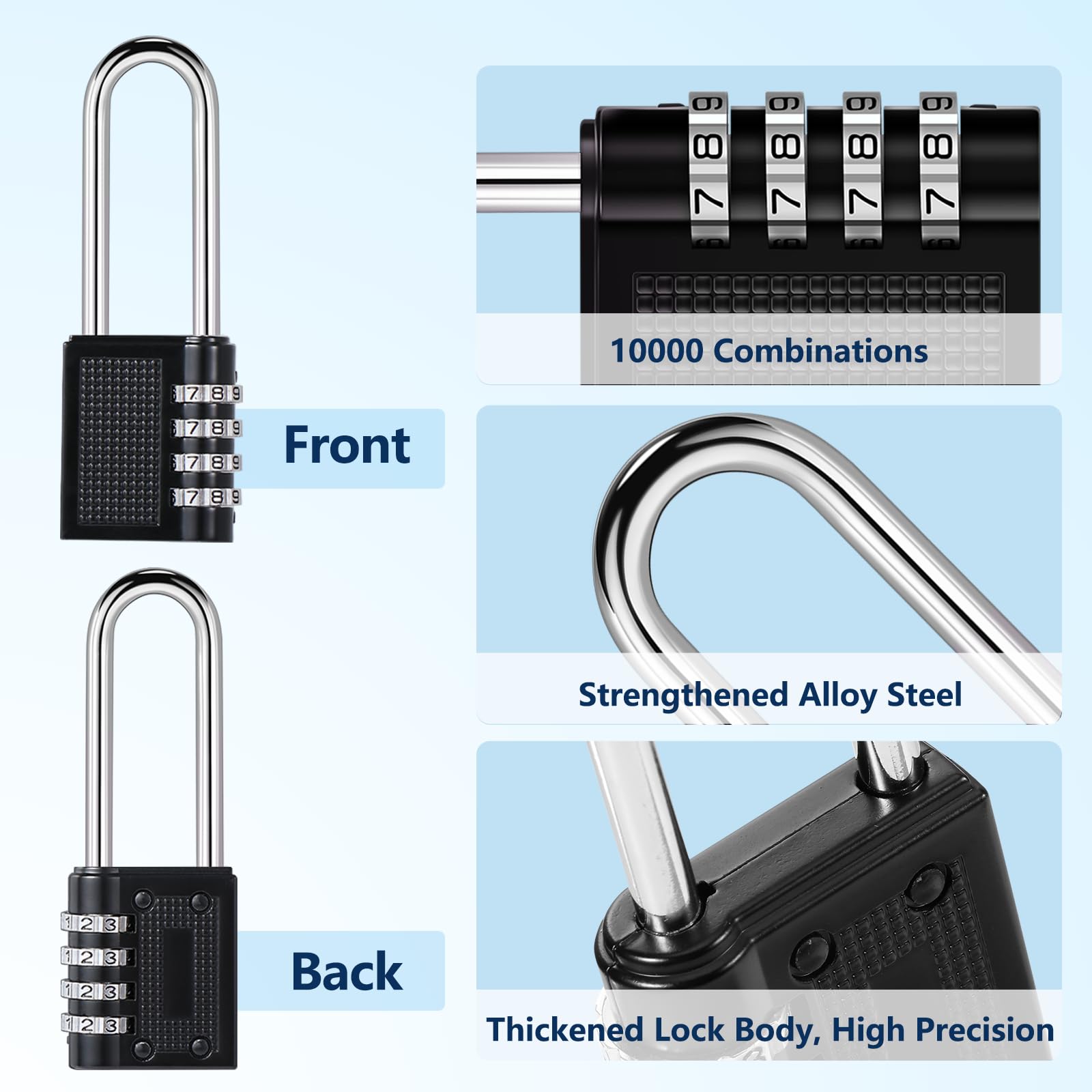 Oderra 4 Digit Combination Padlock, Long Outdoor Security Padlock for Lockers Warehouses, Schools, Reinforced Long Life Lock - Image 4