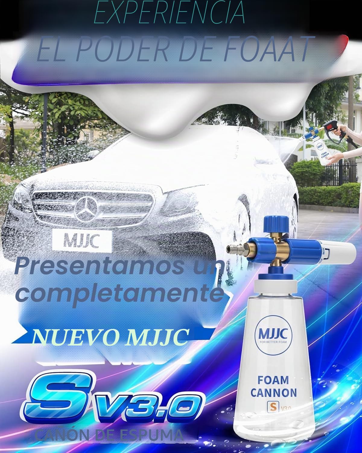 MJJC Foam Cannon S V3.0 (tecnología de espuma de nieve más gruesa) con conector rápido de 1/4 pulgadas para lavadora a presión, botella de 34 onzas (V3.0 (conector rápido de 1/4 pulgadas) + muestra de