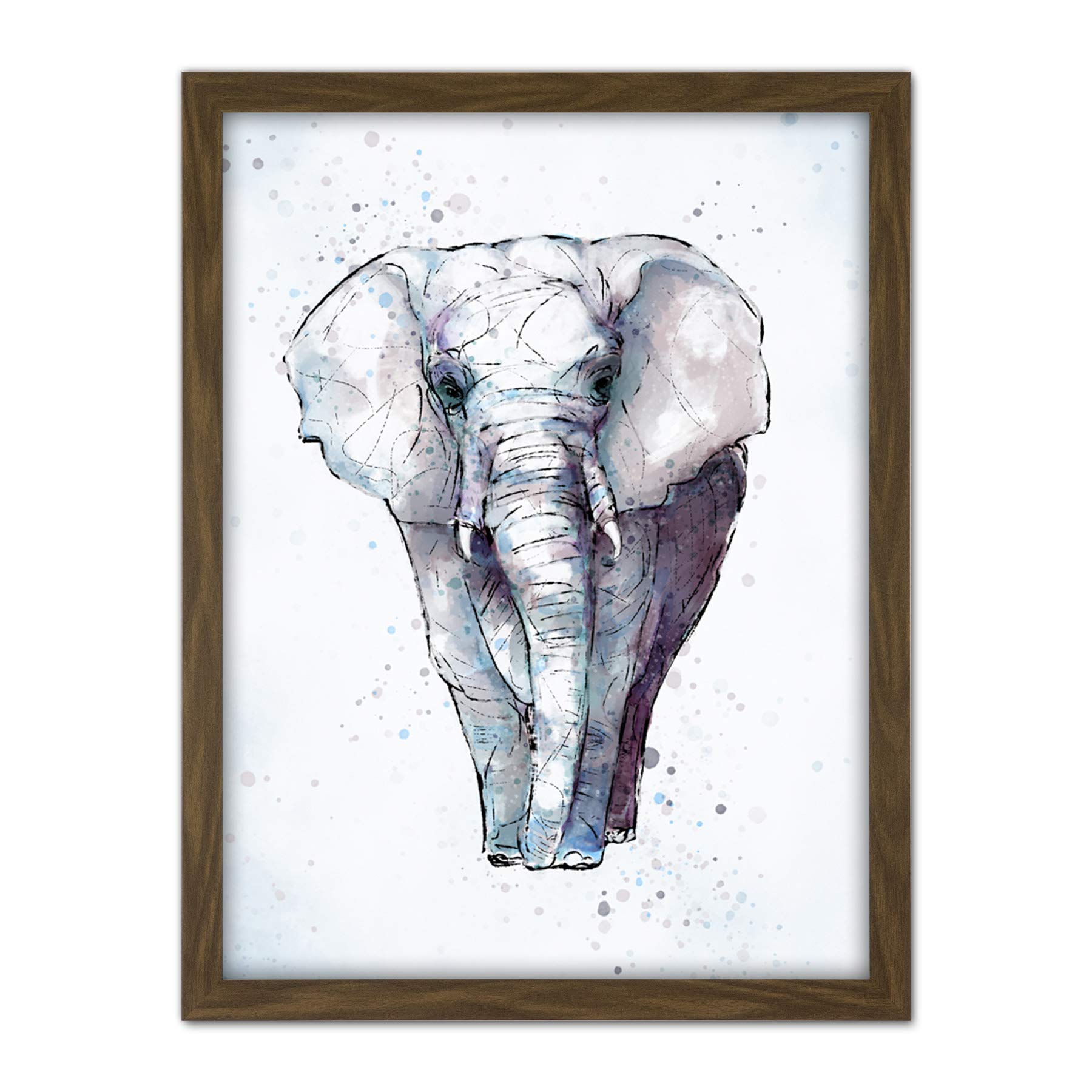 African Elephant Watercolour Wall Art Print - Large Framed Décor - Artery8 - W18" x H24"