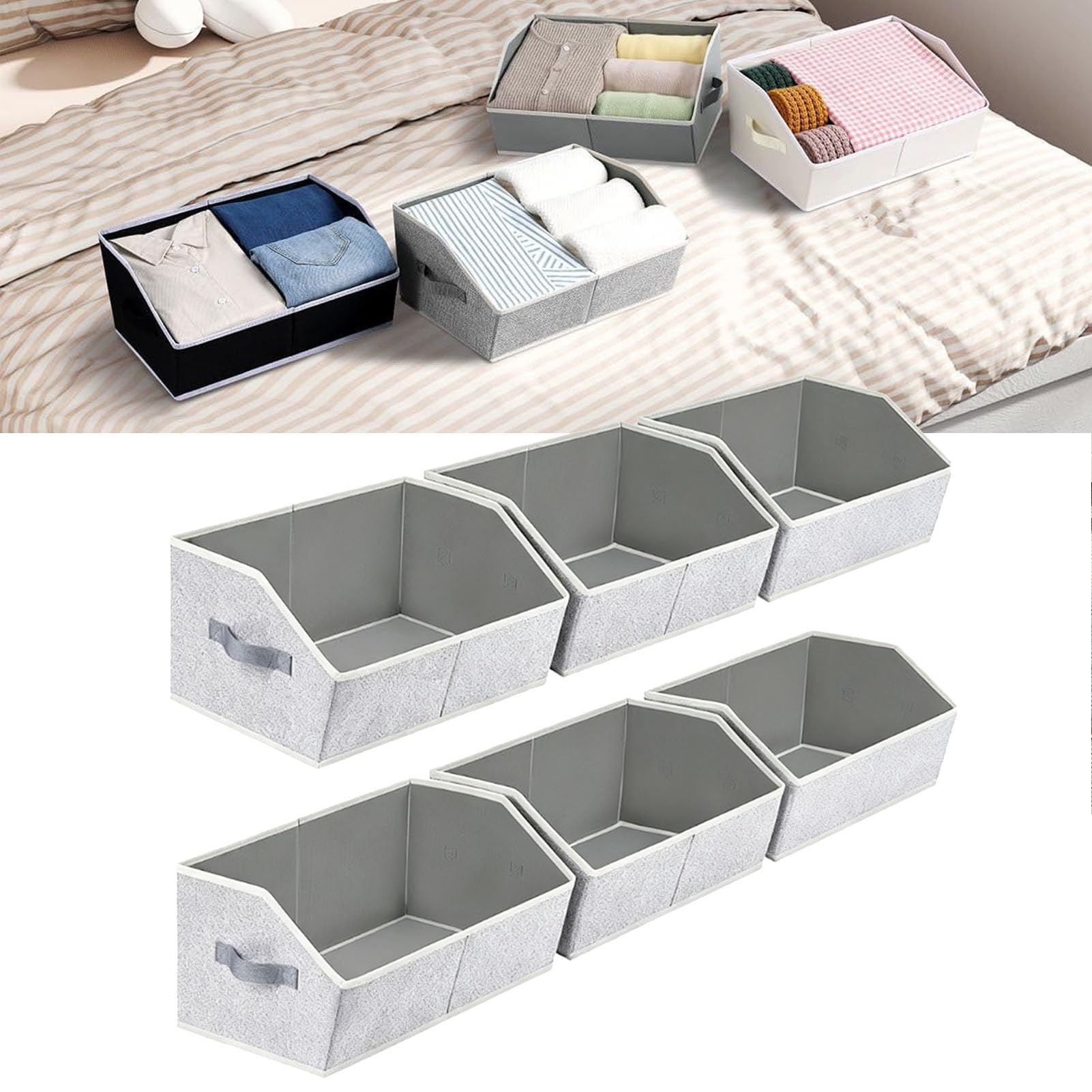 YUYTE Organizzatore per Armadio in Tessuto Non Tessuto con Cartone Rinforzato e Maniglie, Scatole Pieghevoli per Abiti, Asciugamani e Libri, Ideale per Camera da Letto e Soggiorno, Gri