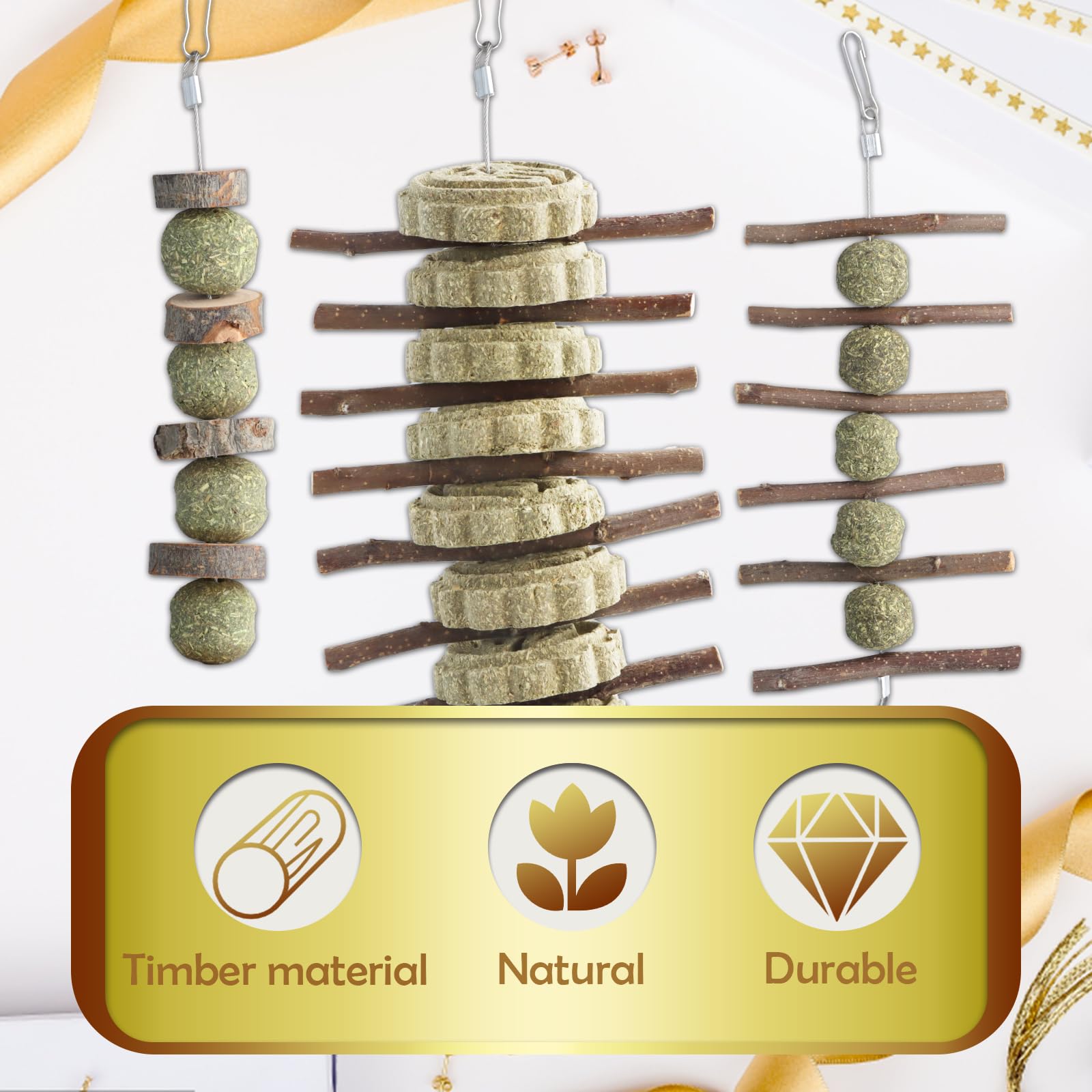 Duronge 3 Pack Rabbit Toys, Rabbits Chew Toys Apple Wood Sticks Natural Hay Sticks - Image 3