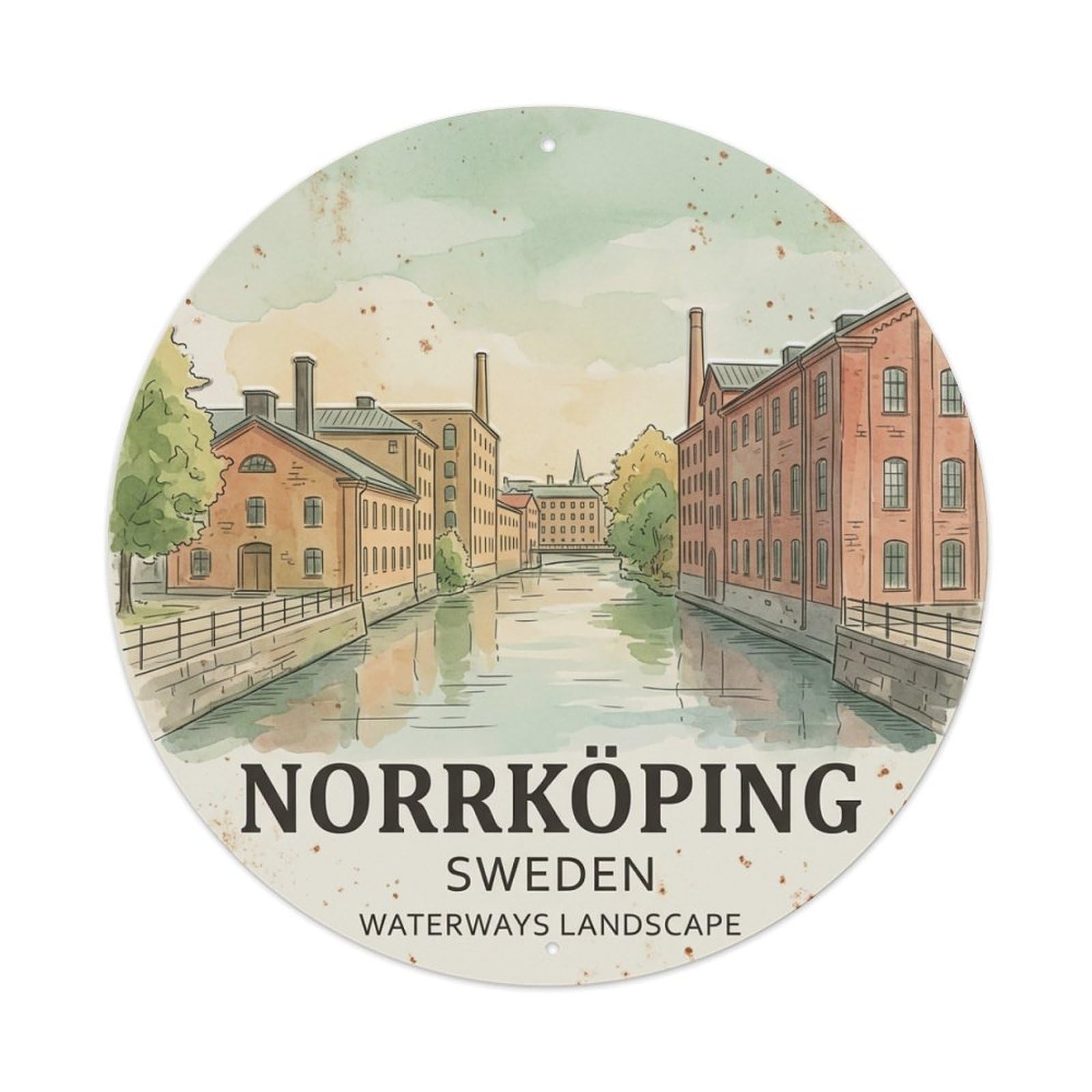 Vintage Travel Norrkoping Sweden Waterways Metal Tin Sign