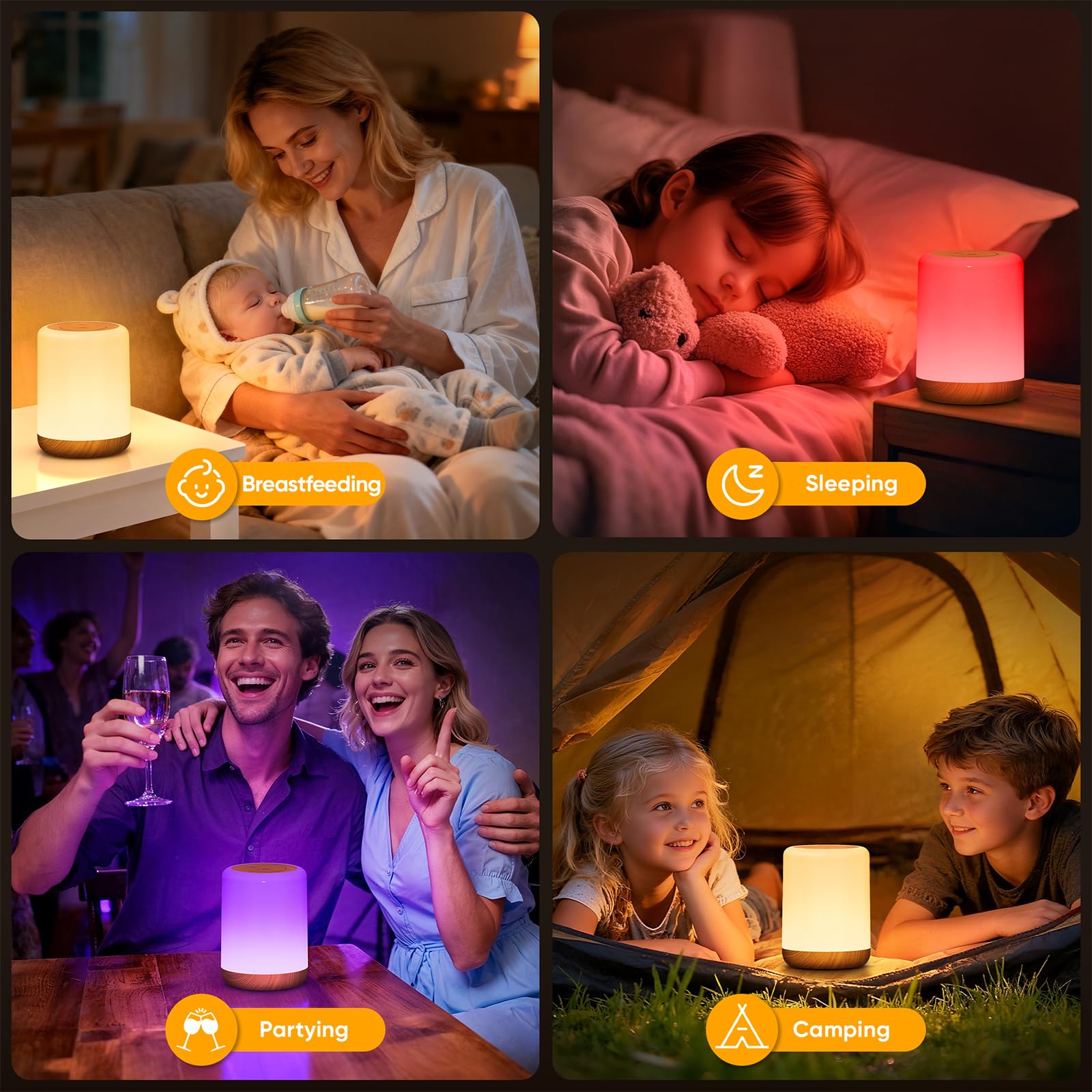 Lampka Nocna LED dla Dzieci Dotykowa,256 RGB ściemniana i 3 trybami,ładowanie przez USB,Dotykowa lampka nocna bateryjna,z funkcją timera i pamięci,Dotykowa lampka nocna,do sypialni,salonu