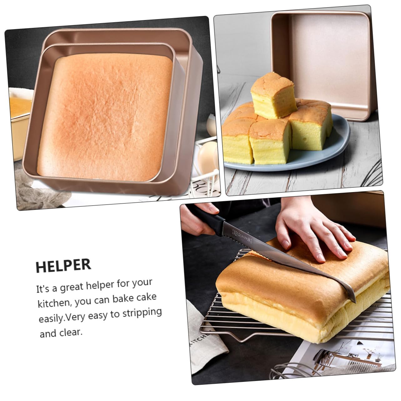 TEHAUX Edelstahl Antihaft Kuchenform Quadratisch Leicht zu Reinigen Backform für Brot und Kuchen Vielseitig als Kuchenplatte und Kastenform zum Backen