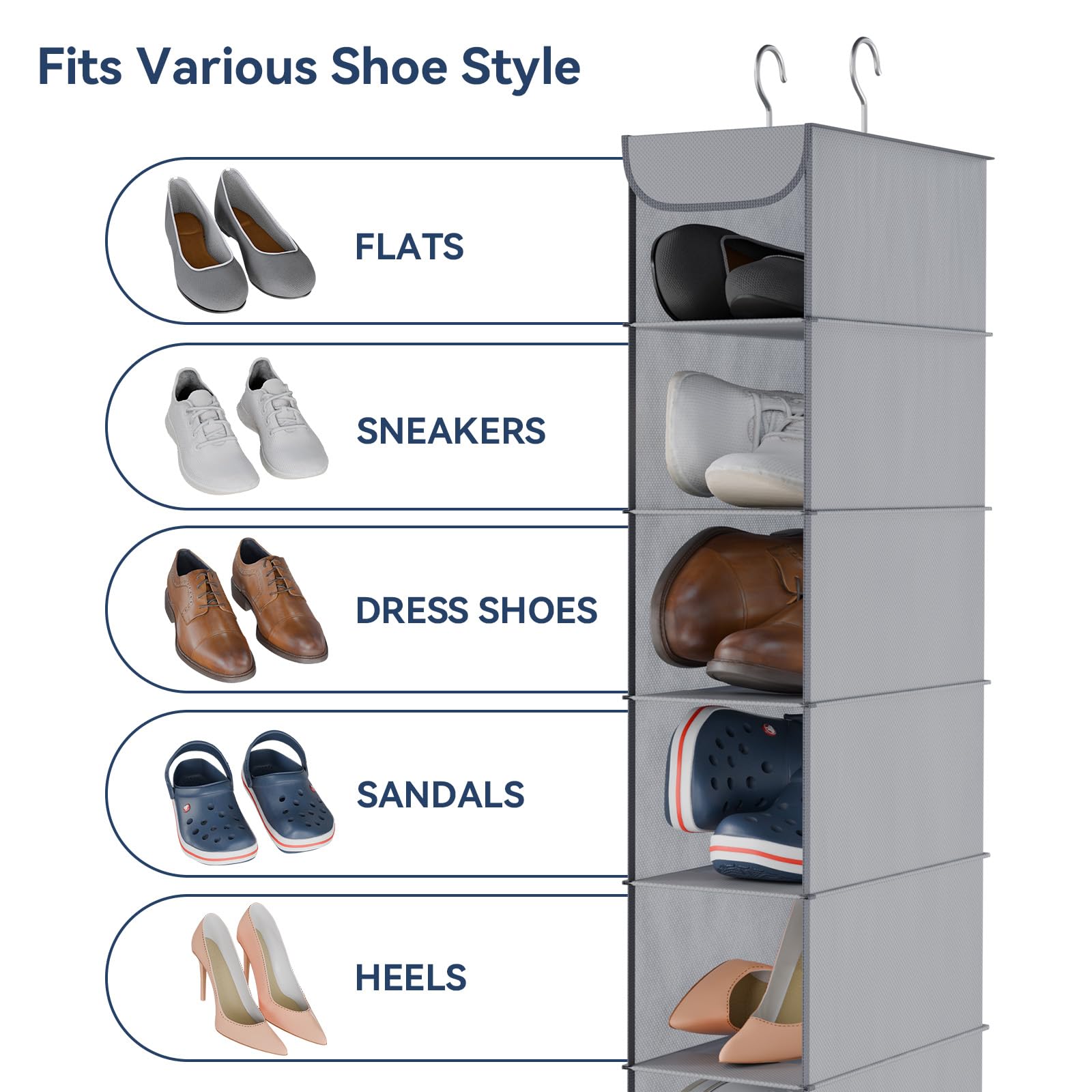 Whitmor Scarpiera sospesa – 8 sezioni – Organizer Armadio – Grigio
