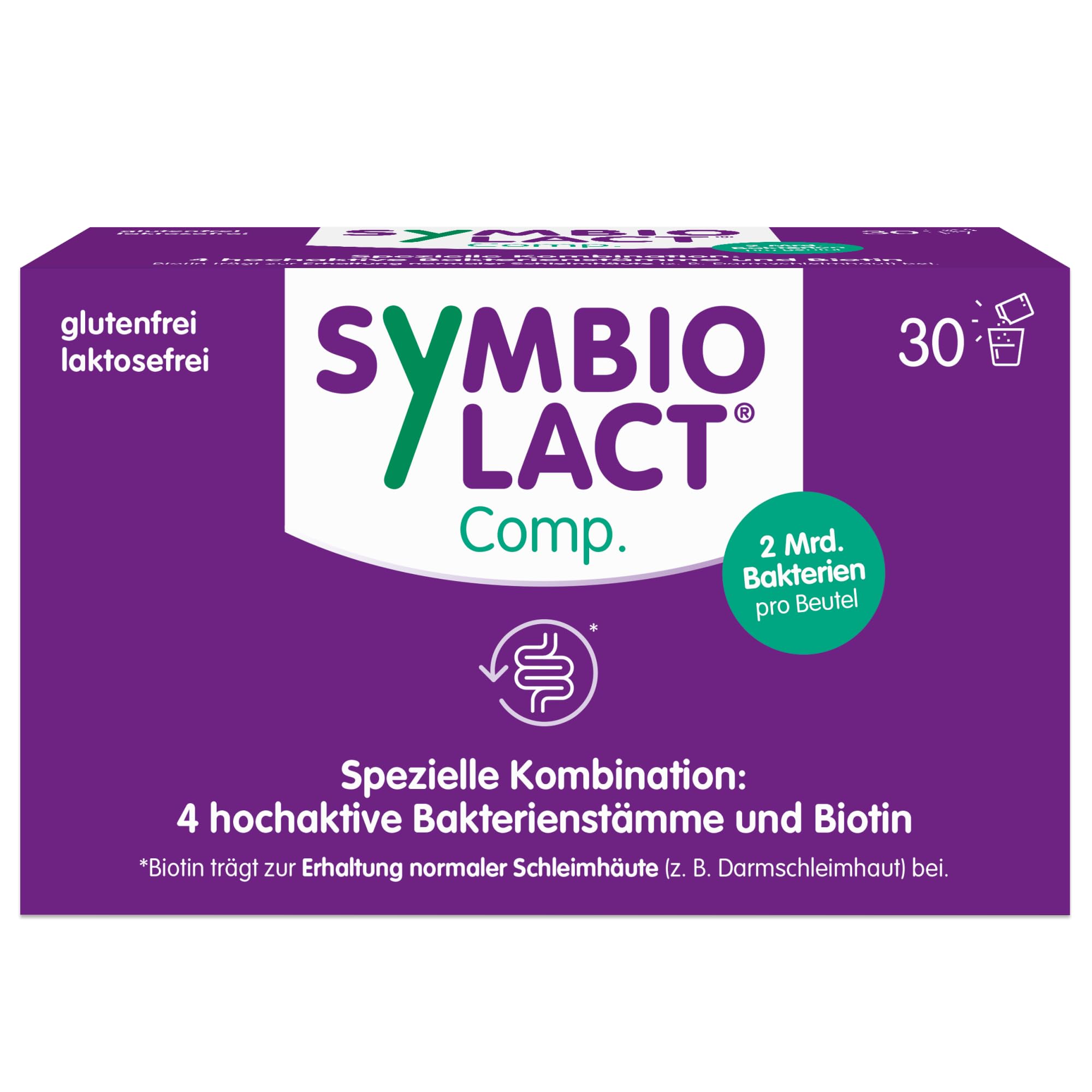 SymbioLact Comp. - Pulver zur Unterstützung von Darm und Darmschleimhaut* - mit Milchsäurebakterien und Biotin - geeignet für gluten- und laktosefreie Ernährung - 30 Beutel