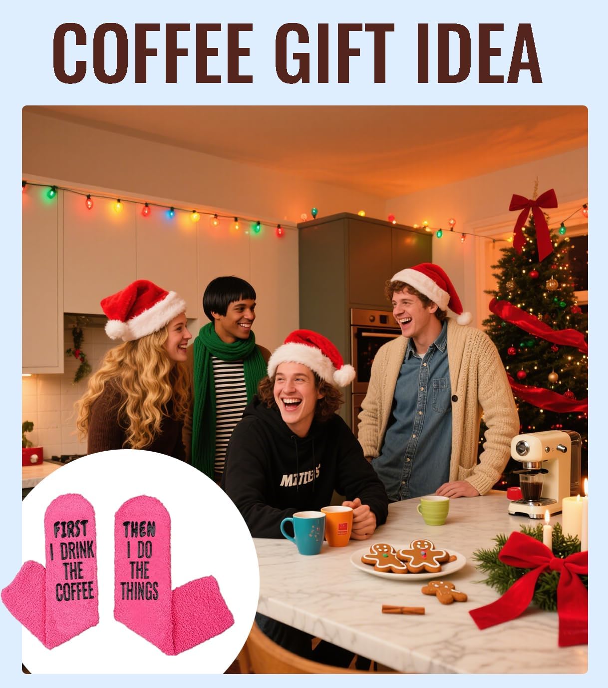 Coffee Gifts for Women, Coffee Fuzzy Socks, Stocking Stuffers, Rose Red - Image 4