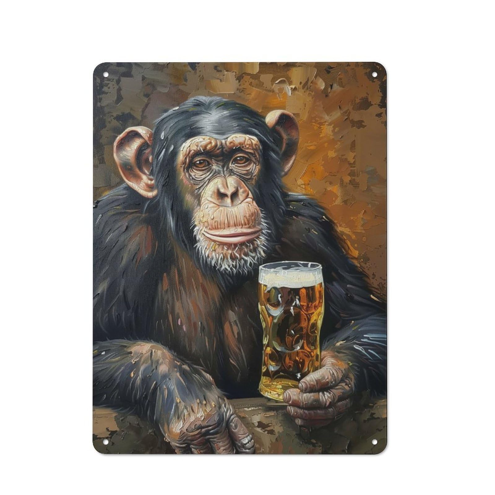 Junmoney Style-17 Beer Drinking Monkey Metal Wall Sign 40X30cm, Vintage Decor For Hallway Wall, New-Space Wall Decor For New Home Decorators