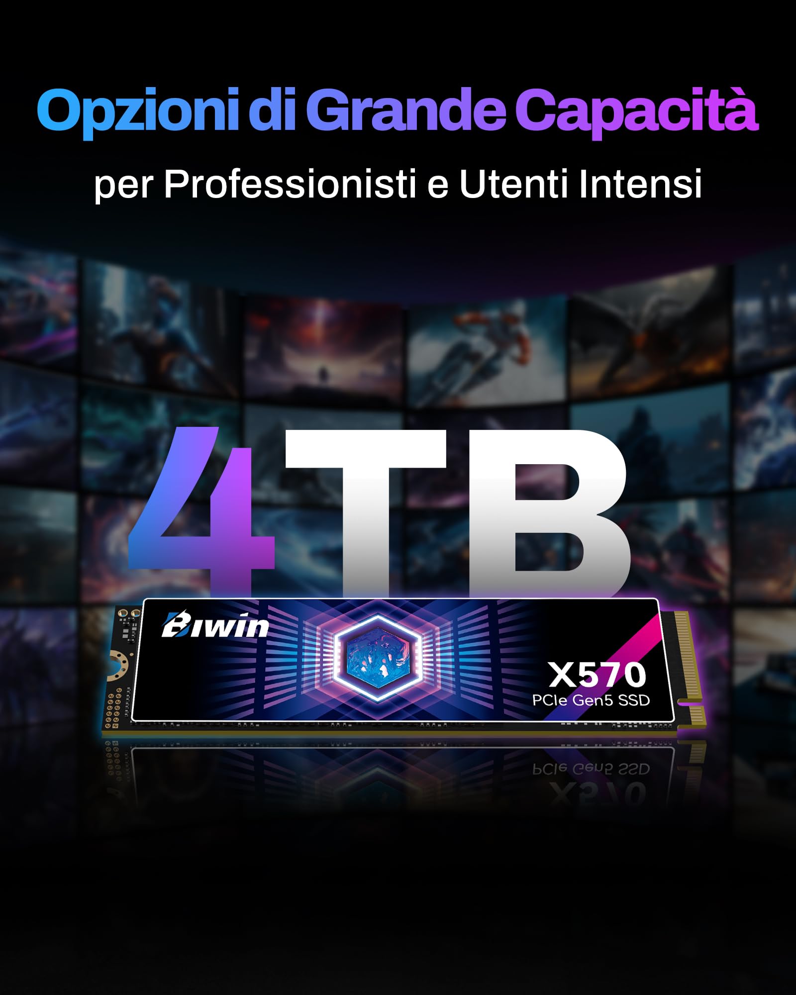 BIWIN Black Opal X570 Gen5 SSD da gioco 1TB - fino a 14000 MB/s di lettura - M.2 2280 NVMe PCIe 5.0 con 3D TLC NAND - Disco interno professionale per laptop e desktop