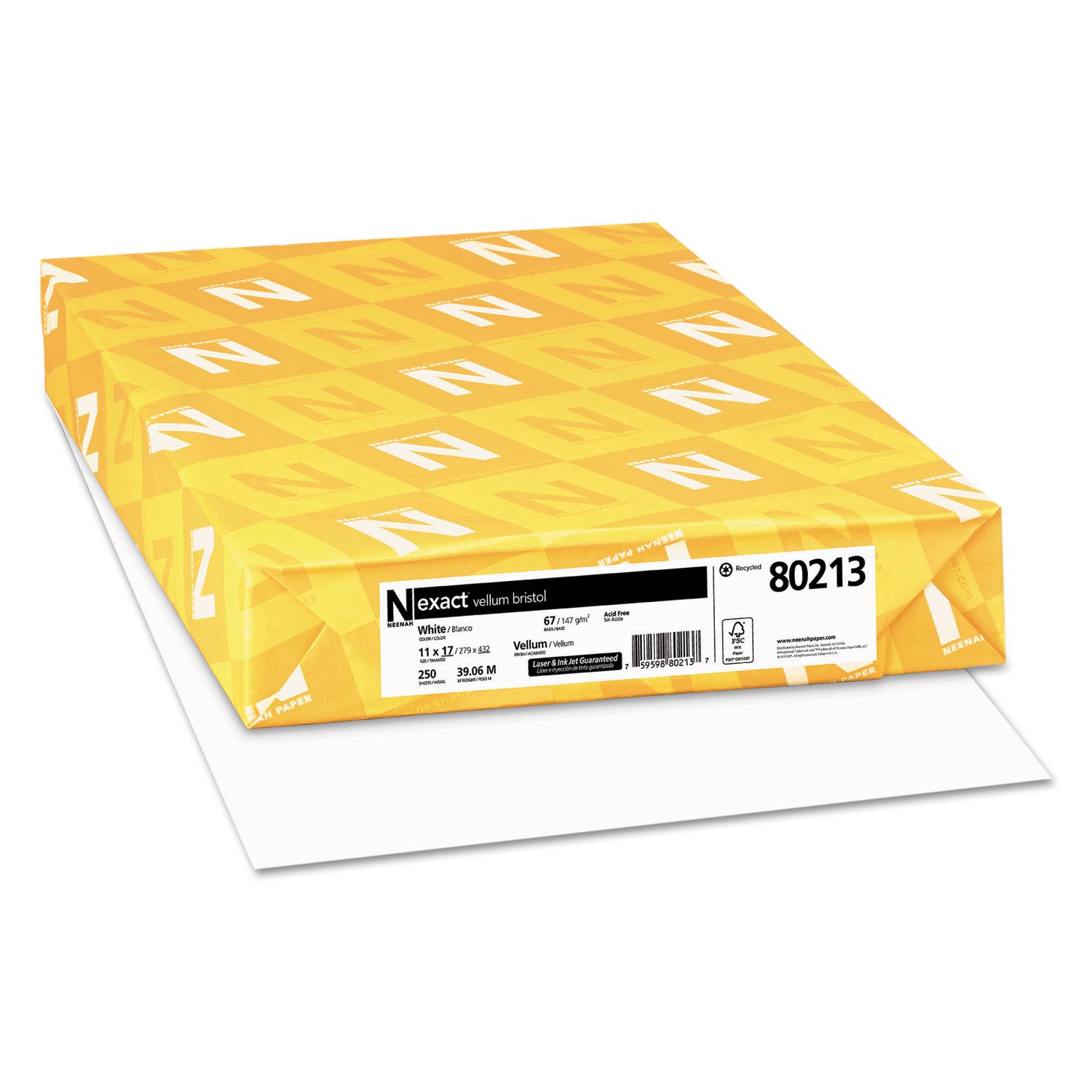Neenah Paper Exact Vellum Bristol, Copy/Print, White, 92 Bright, 67Lb, 11 X 17, 250 Shts/Pack