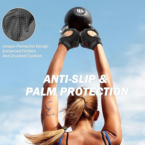 Miniatura 5 de LIFECT Freedom - Guantes de entrenamiento para levantamiento de pesas que cubre los nudillos, guantes cortos sin dedos con dorso curvo abierto para