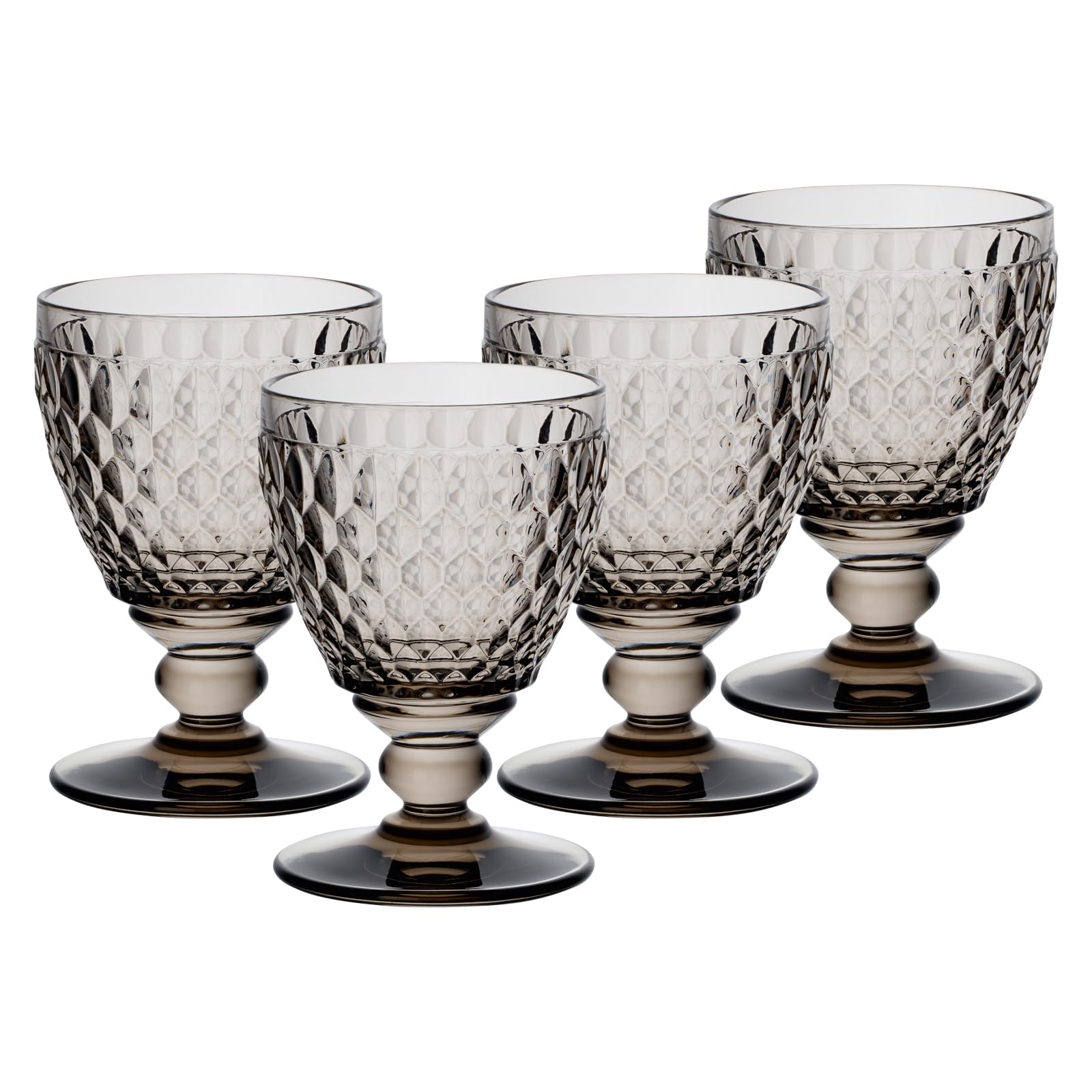 Villeroy & Boch Smoke Boston Coloured White Wine Glasses Set Of 4, 230 Ml, Coloured Wine Glasses With Facet Pattern, Crystal Glass For White Wine, Dishwasher Safe, Grey