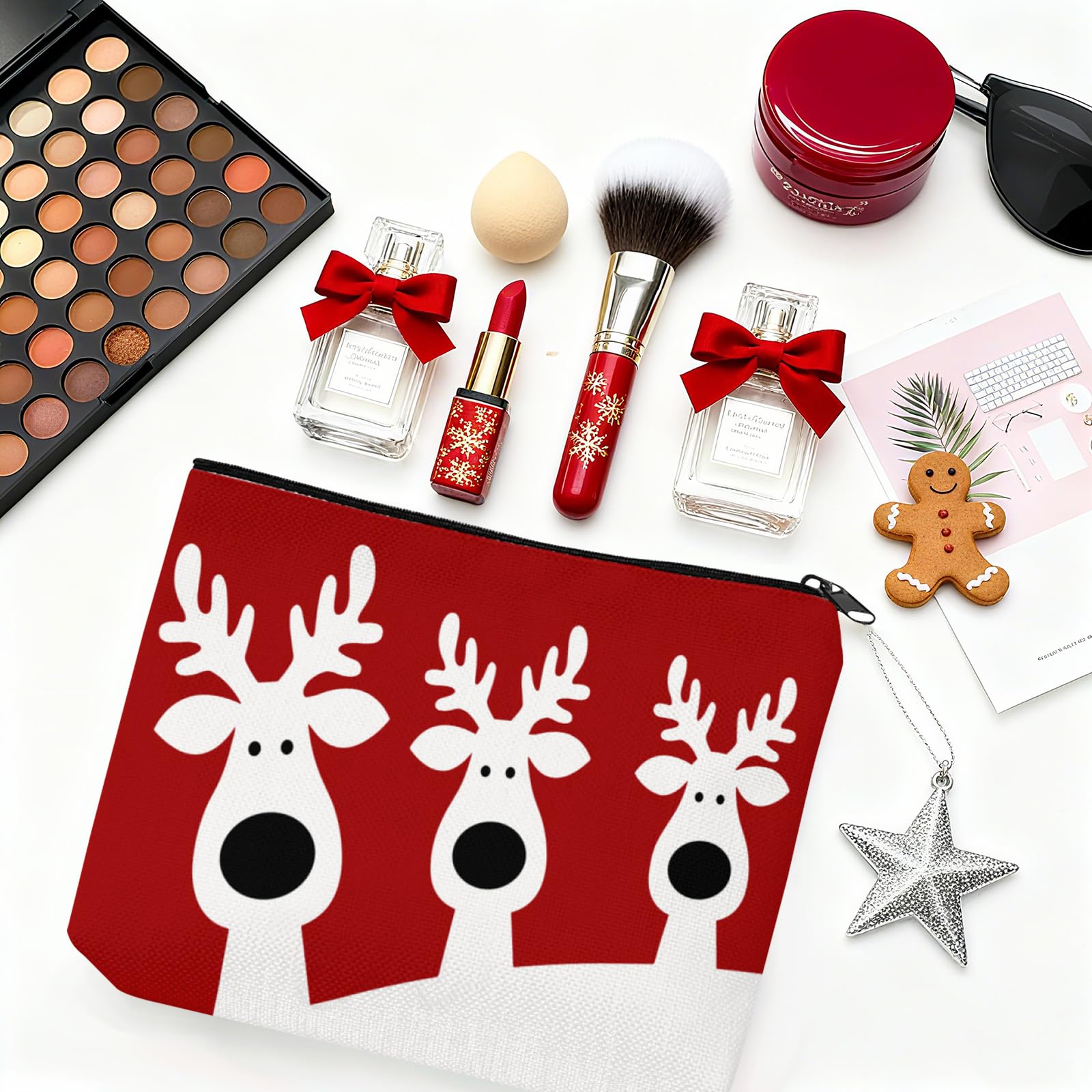 Deer Christmas Makeup Bag, Xmas Red Reindeer Multi-Purpose Women Cosmetic Bag, Large Capacity Zipper Purse Organizer Pouches - Image 4
