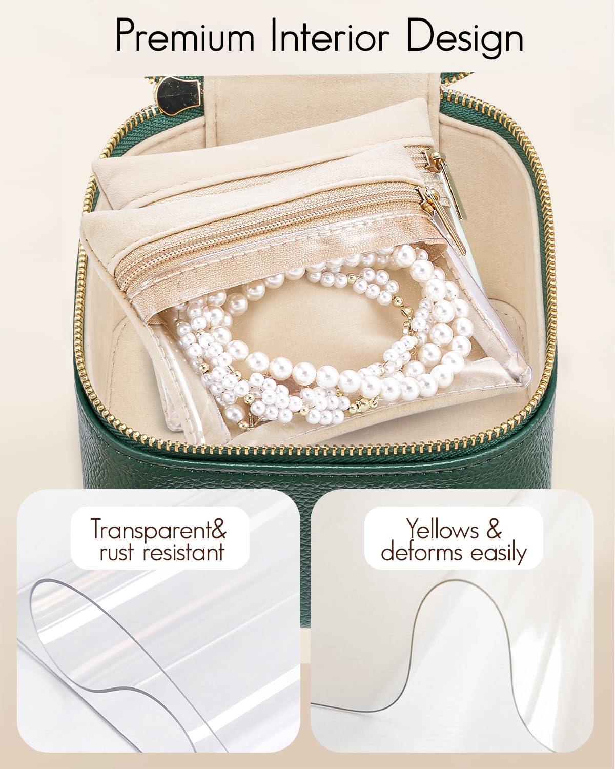 Vlando Travel Jewelry Organizer,Teacher Appreciation Gifts,Jewelry Box with 6 zipper velvet bags for Women,Wedding Birthday Gifts Trendy Stuff for Women Gift Box Packaging Green