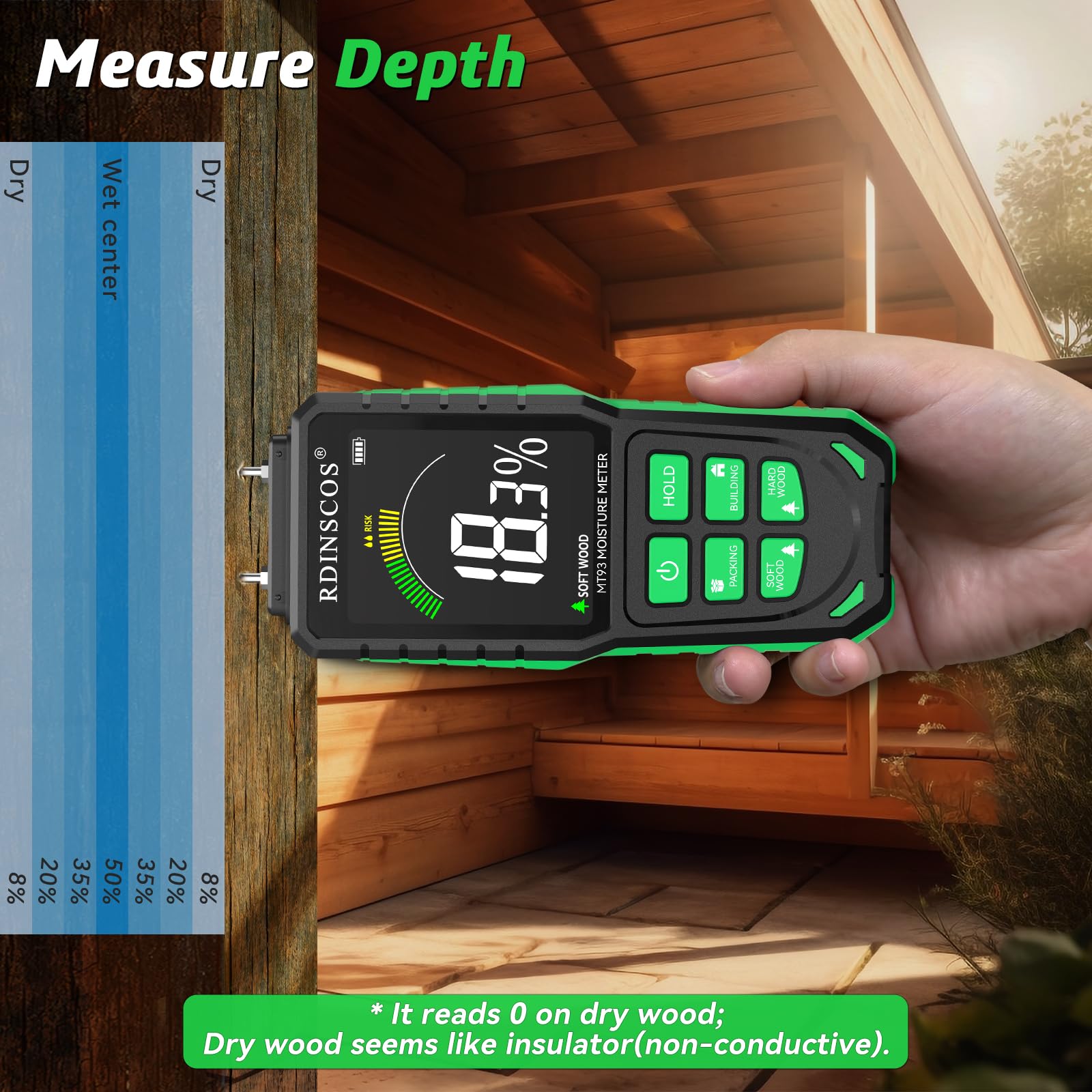 Wood Moisture Meter, Pin-Type Damp Meter for Logs Rechargeable Moisture Detector with Big LCD Screen - Image 4
