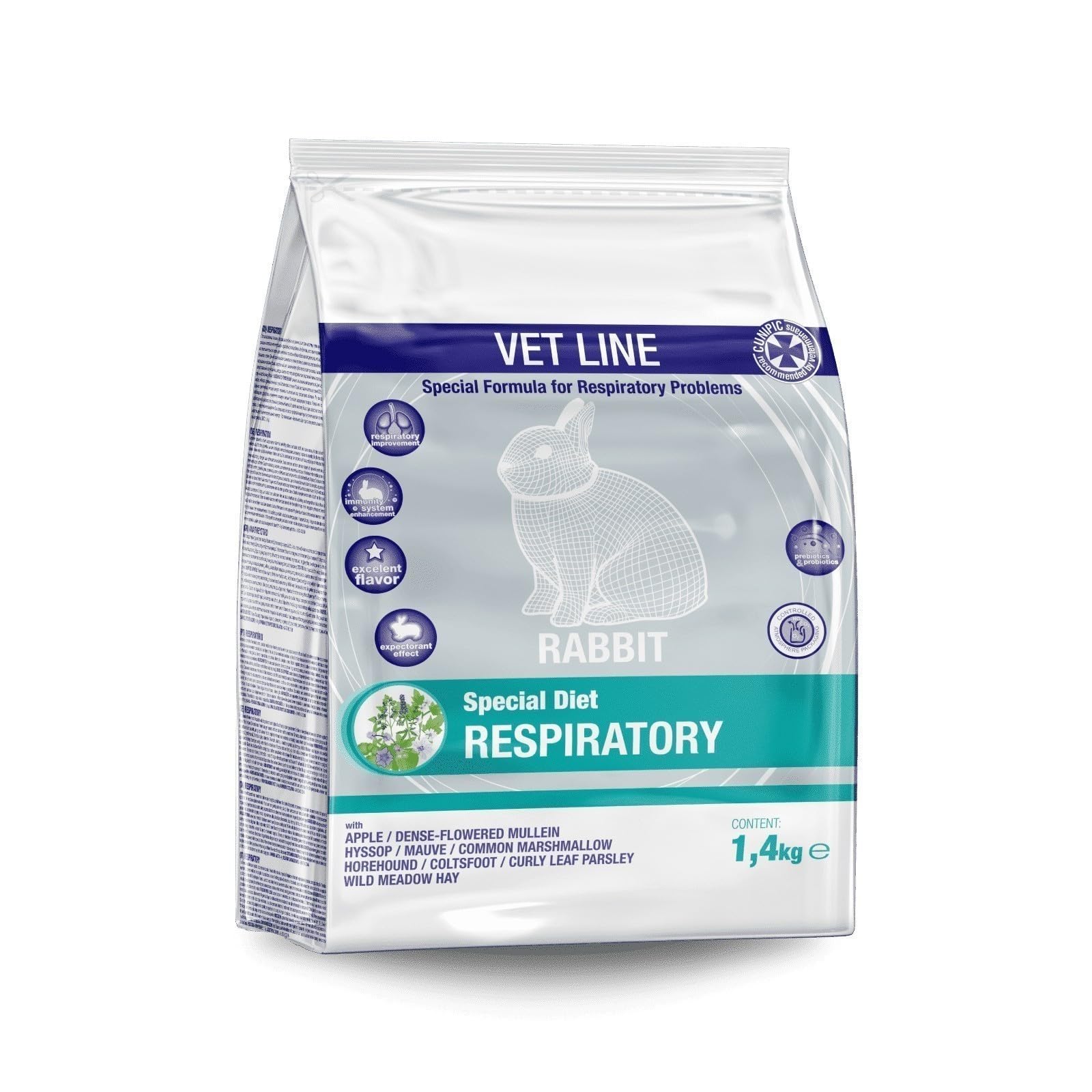 CUNIPIC Respiratory VETLINE Comida Conejo Dieta RESPIRATORIA 1,4KG, Negro, 1.4 kg (Paquete de 1), 1400