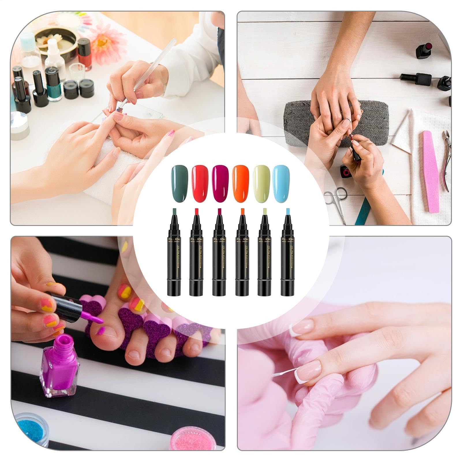 Bolígrafos De Esmalte De Uñas Para Mujeres, Bolígrafos Esmalte Uñas Gel, Kit Des Pintura Esmaltes Secado Rápido 6 Colores, Para Un Acabado Des Manicura Profesional