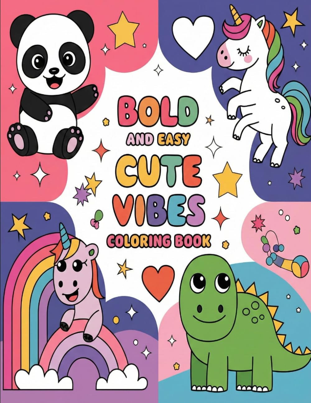 Cute Vibes Bold and Easy Coloring Book for Adults: Relaxing Cute & Cozy Designs for Stress Relief