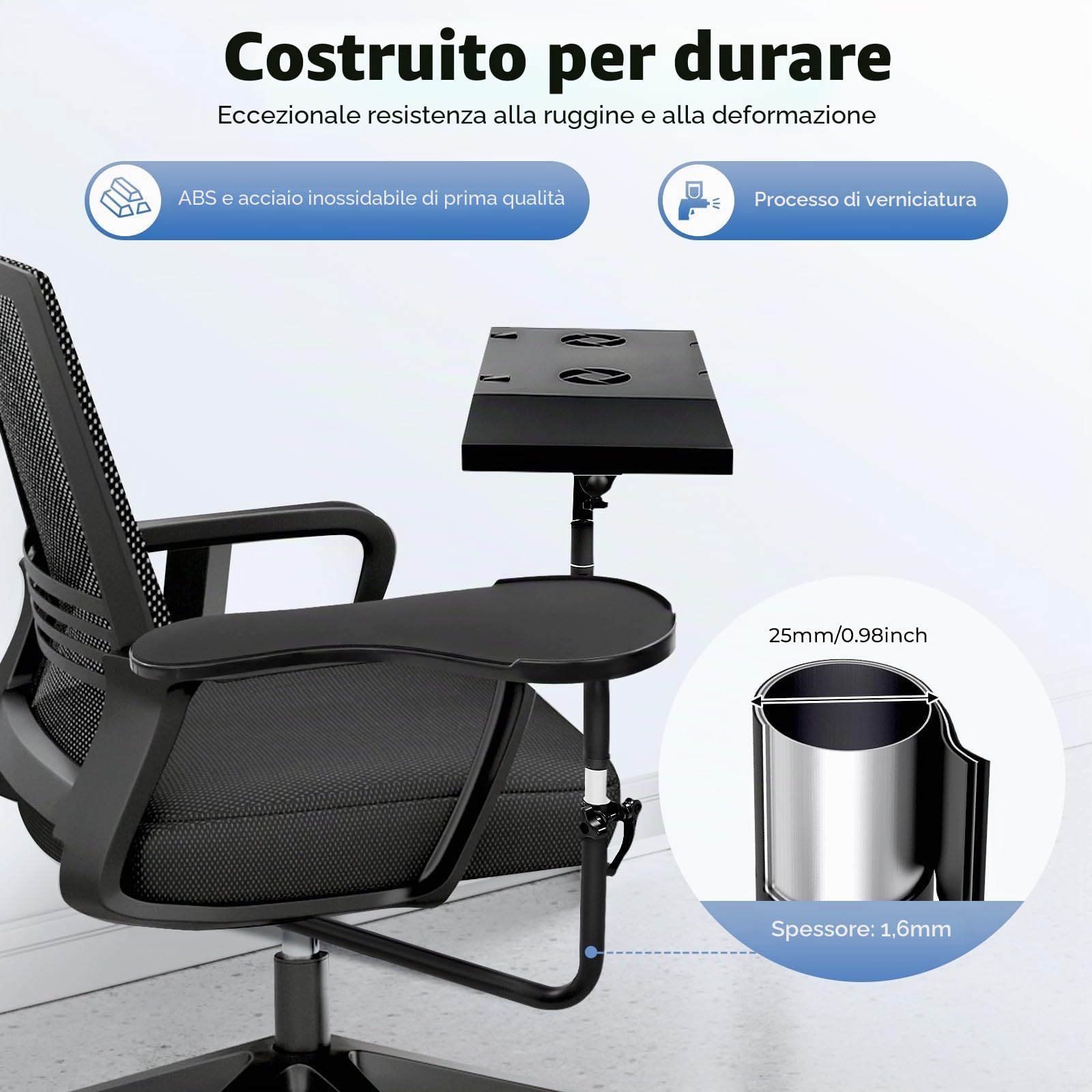 Supporto Per Tastiera Sedia, Regolabile, Poggiapolsi In Acciaio Inossidabile, Vassoio Per Tastiera, Bracciolo, Supporto Per Mouse Del Computer Portatile, Computer Desktop, Tablet Casa Ecc