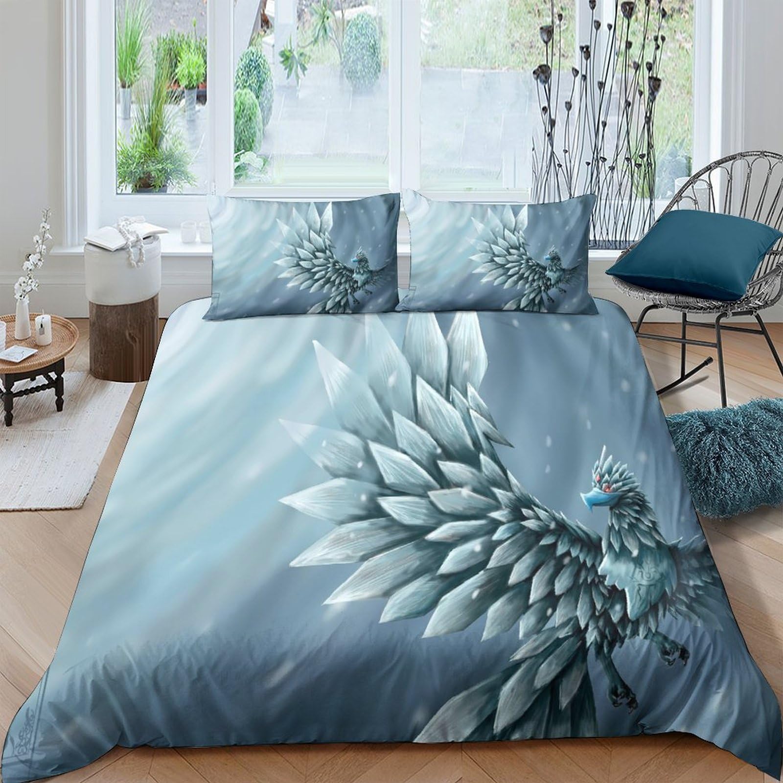 Ctjqhvkz Style-9 3D Printed Blue Angel Wings Fitted Sheet Microfiber Soft Bed Cover Artistic Bedroom Dorm Mattress Decor Single（135X200cm）