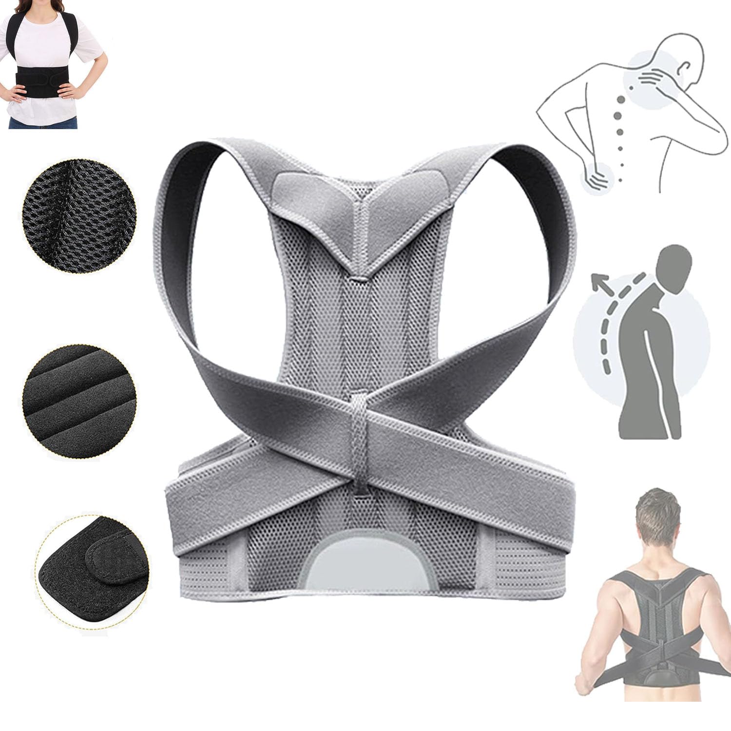 NINFE Callixe Back Brace, Back Brace Posture Corrector, Back Neck Hump Corrector, Breathable Back Support Straightener for Back, Posture Corrector for Men&women (M,Grey)