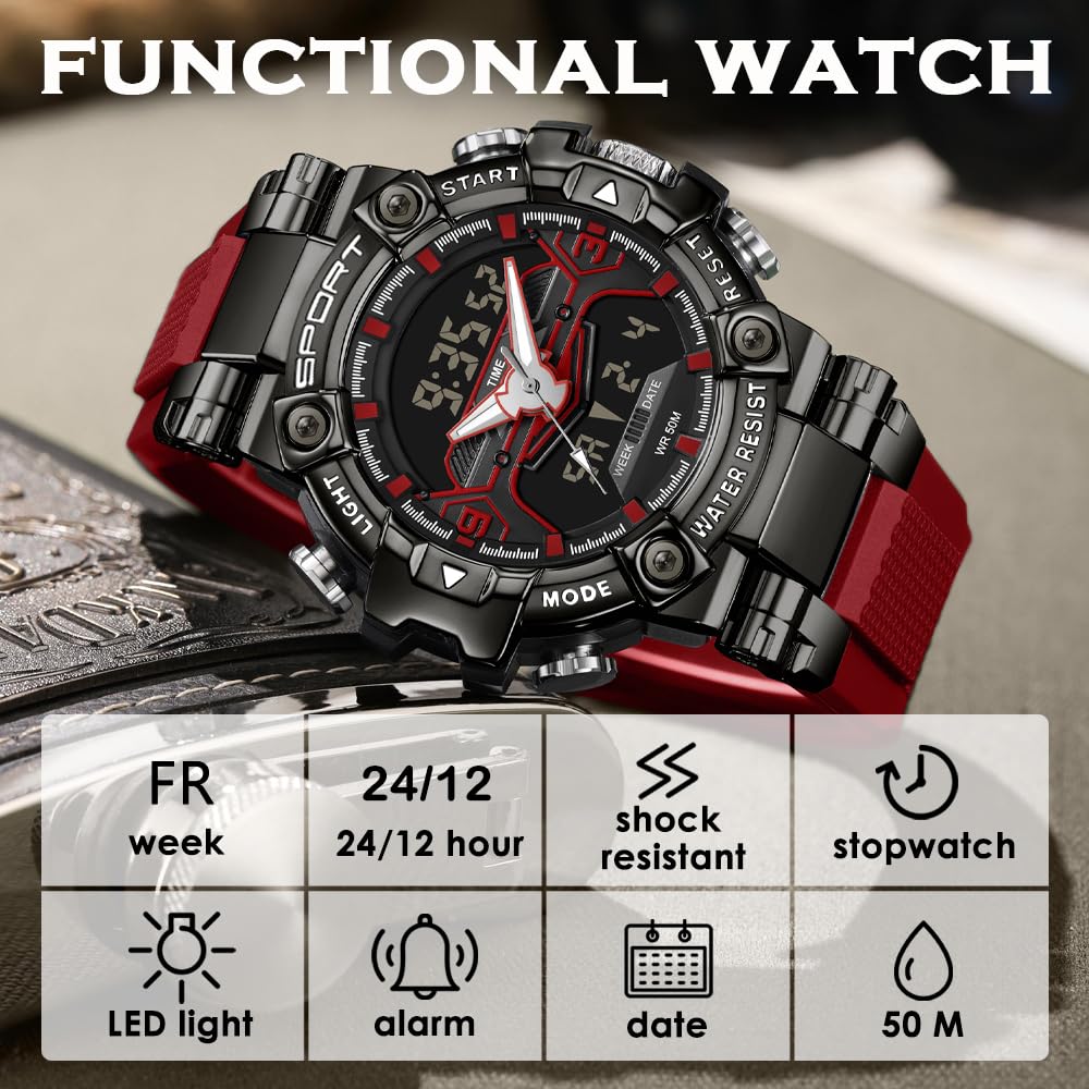 Orologio sportivo da uomo, orologio militare da uomo, orologio digitale impermeabile, orologio robusto con retroilluminazione a LED, sveglia, cronometro