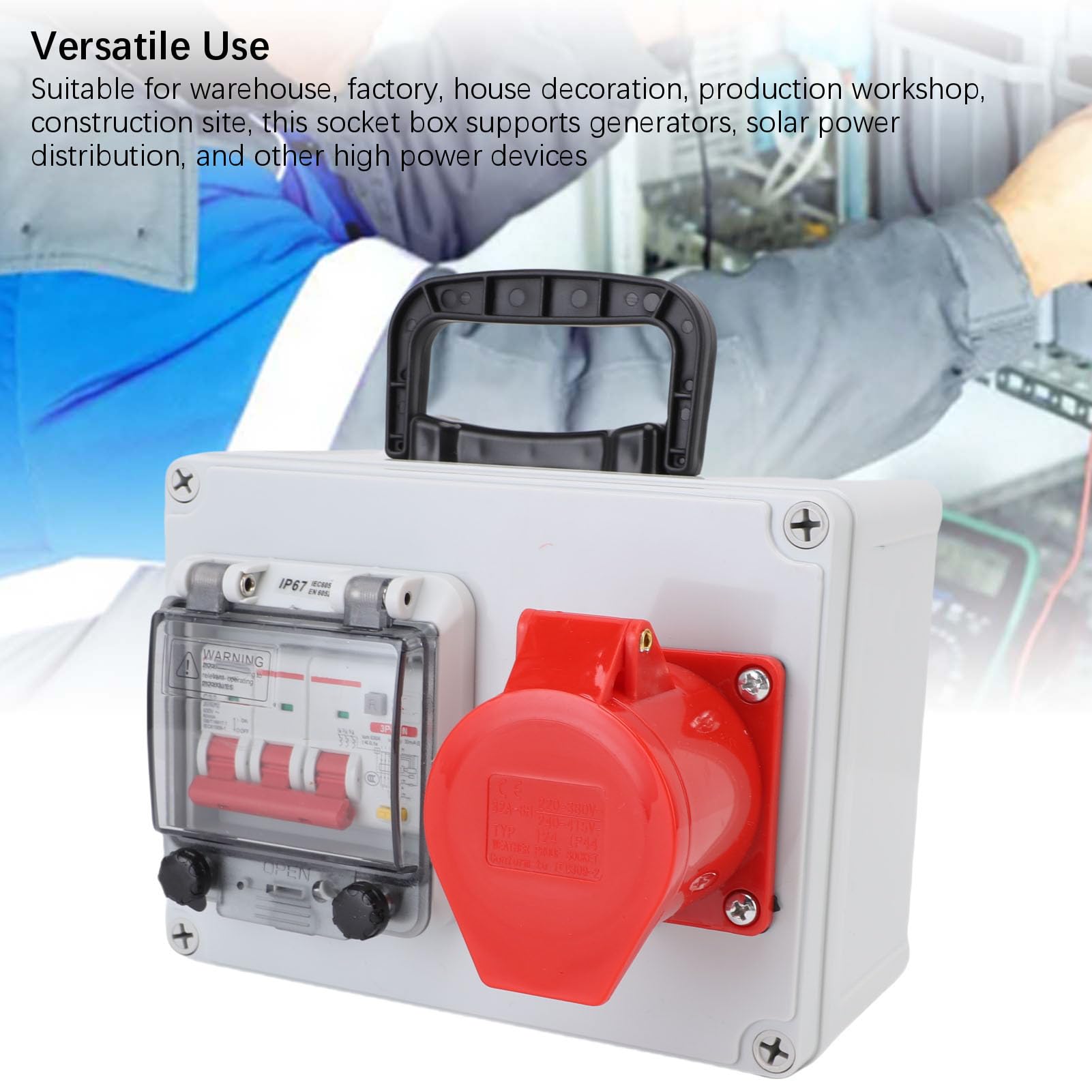 Walfront Scatola di Trasporto Industriale Portatile 200x150x100mm Generatori di Distribuzione di Interruttore Elettrico per il Workshop in Cantiere